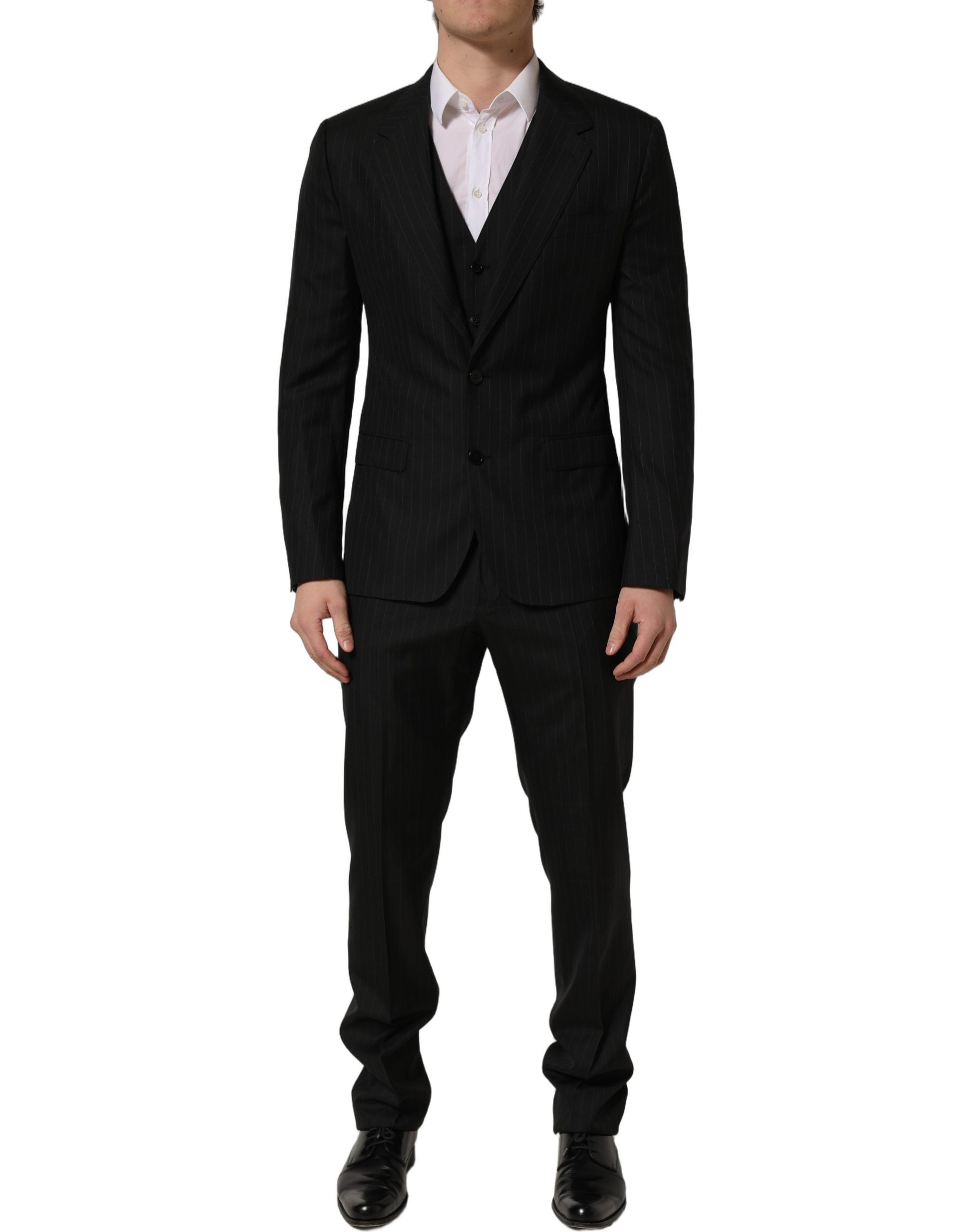 Dolce & Gabbana Schwarzer Nadelstreifen-Anzug im Slim Fit-Stil, 3-teilig-3