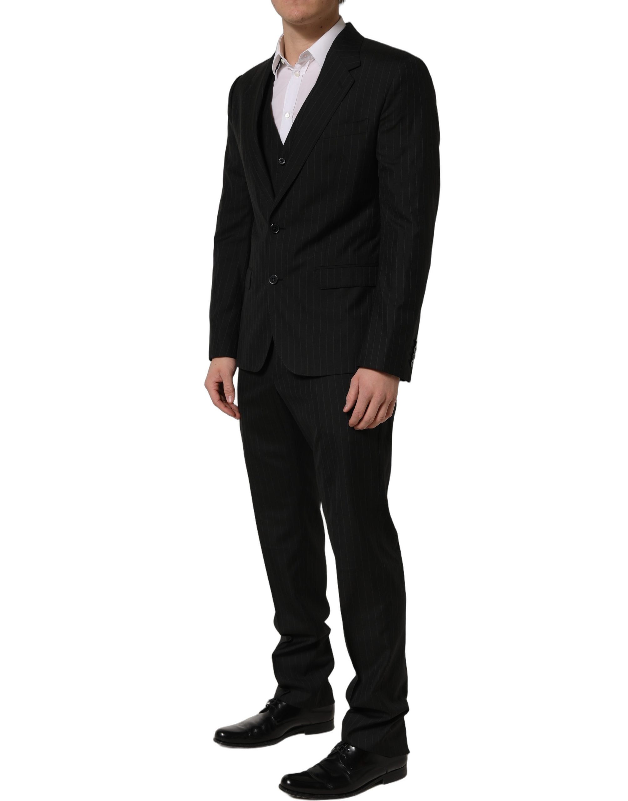 Dolce & Gabbana Schwarzer Nadelstreifen-Anzug im Slim Fit-Stil, 3-teilig-5