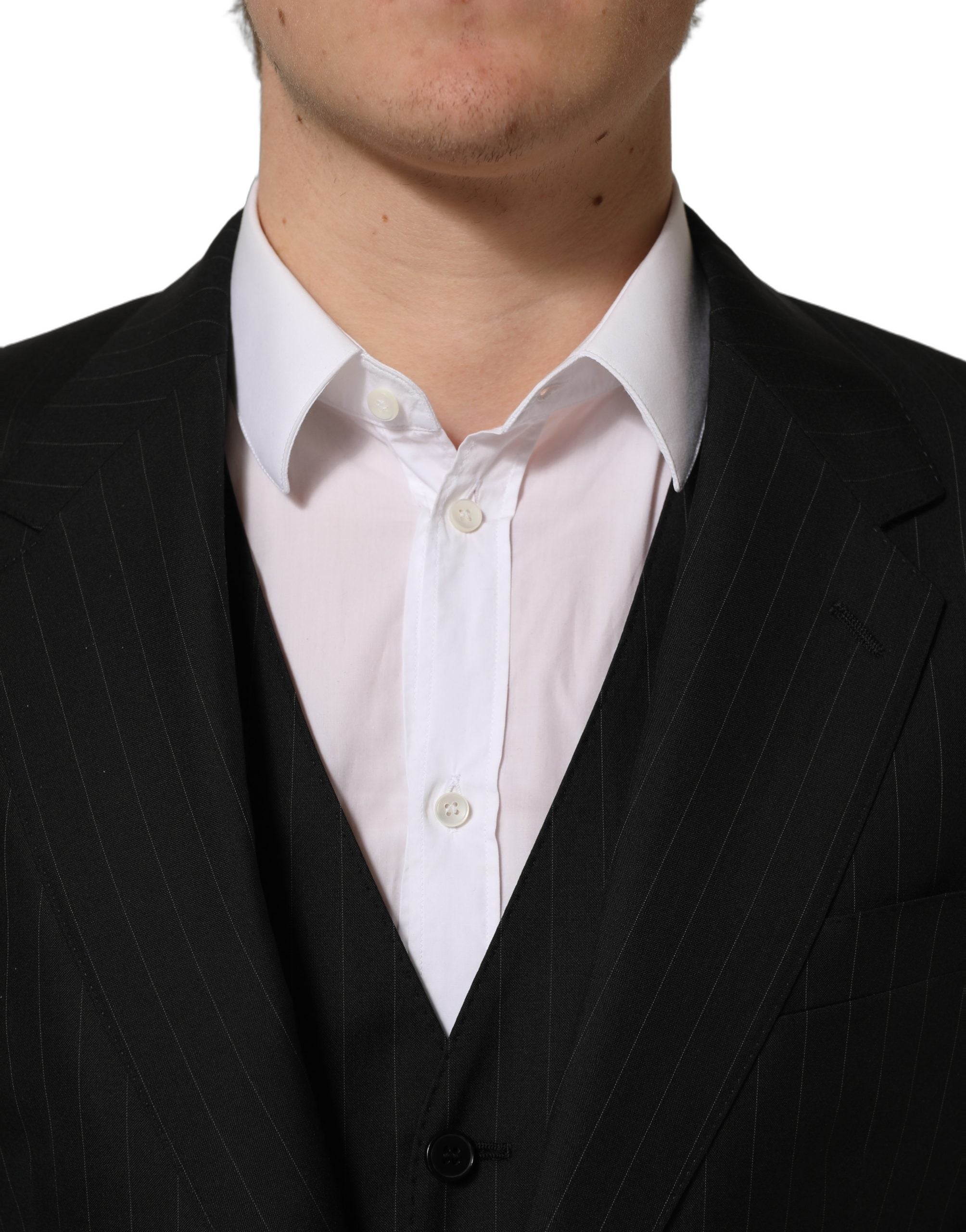 Dolce & Gabbana Schwarzer Nadelstreifen-Anzug im Slim Fit-Stil, 3-teilig-7