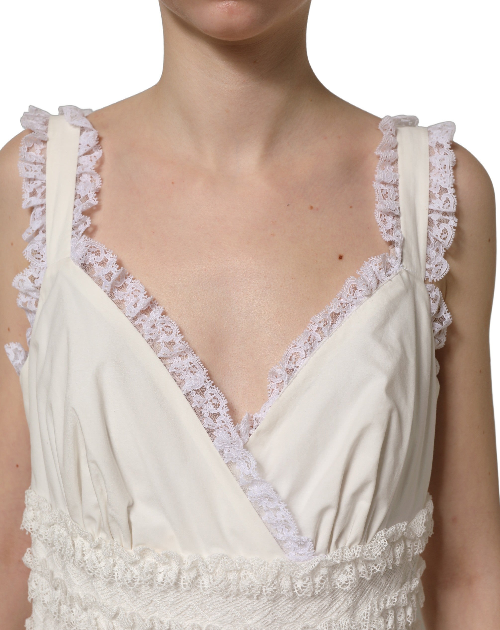 Dolce & Gabbana Midi-Kleid aus weißem Baumwollpopeline mit Rüschen-2