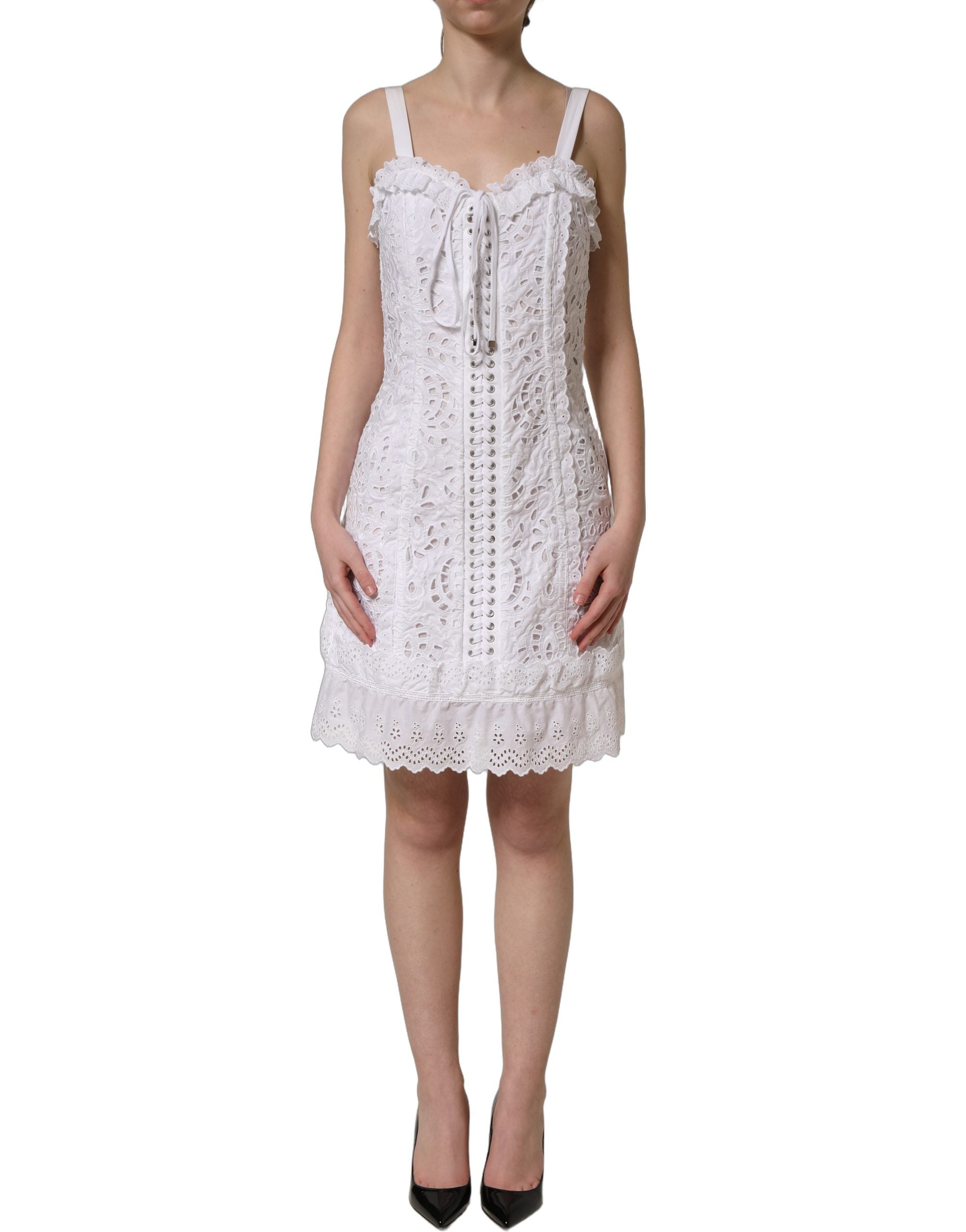 Dolce & Gabbana Weißes Mini-Kleid aus Broderie Anglaise Baumwolle-3