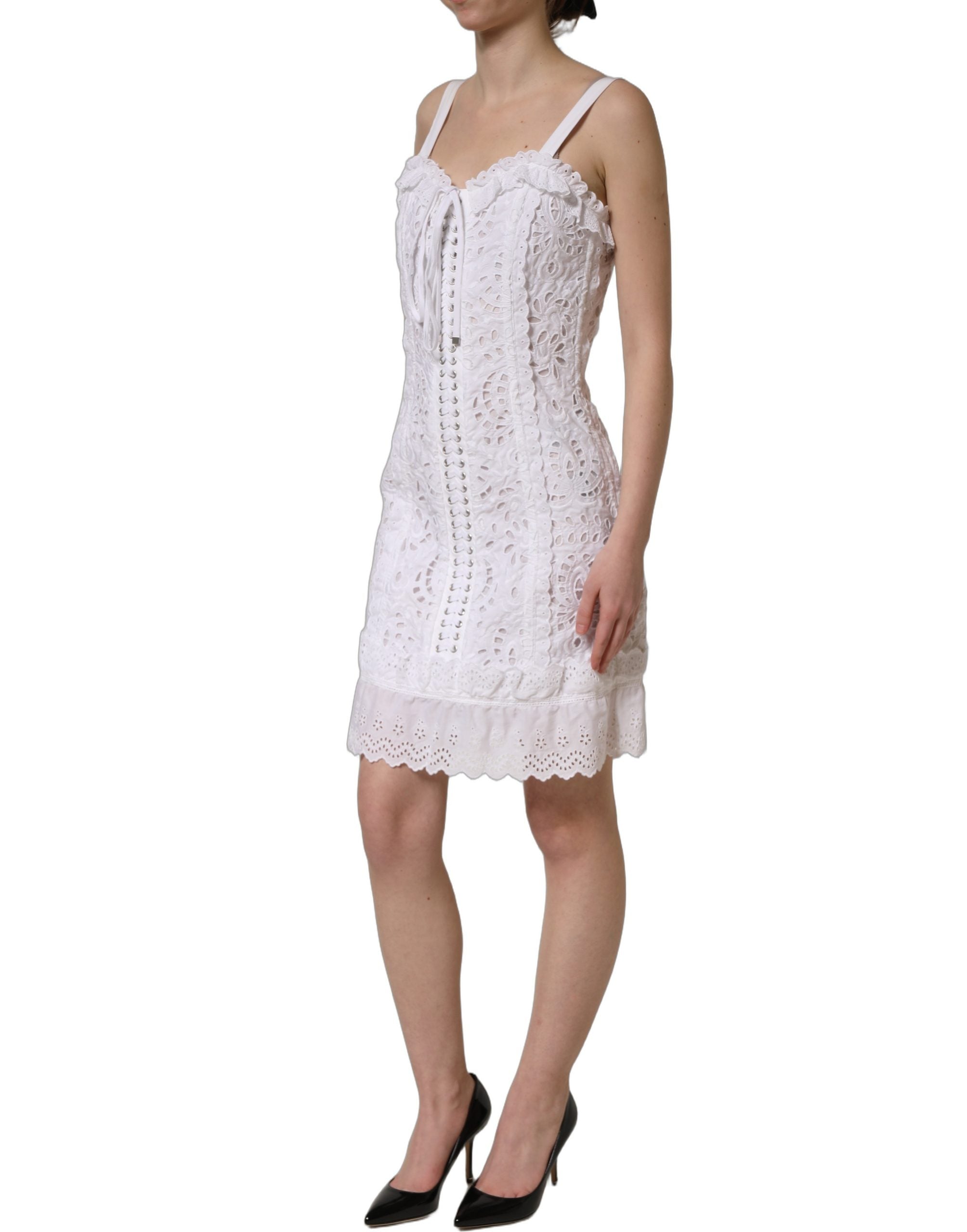 Dolce & Gabbana Weißes Mini-Kleid aus Broderie Anglaise Baumwolle-4