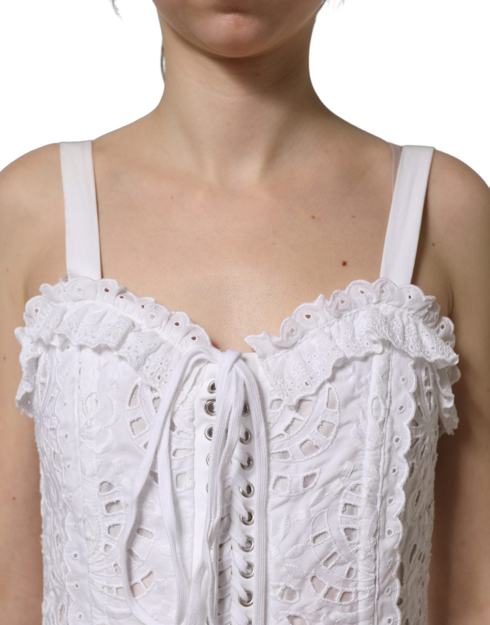 Dolce & Gabbana Weißes Mini-Kleid aus Broderie Anglaise Baumwolle-5