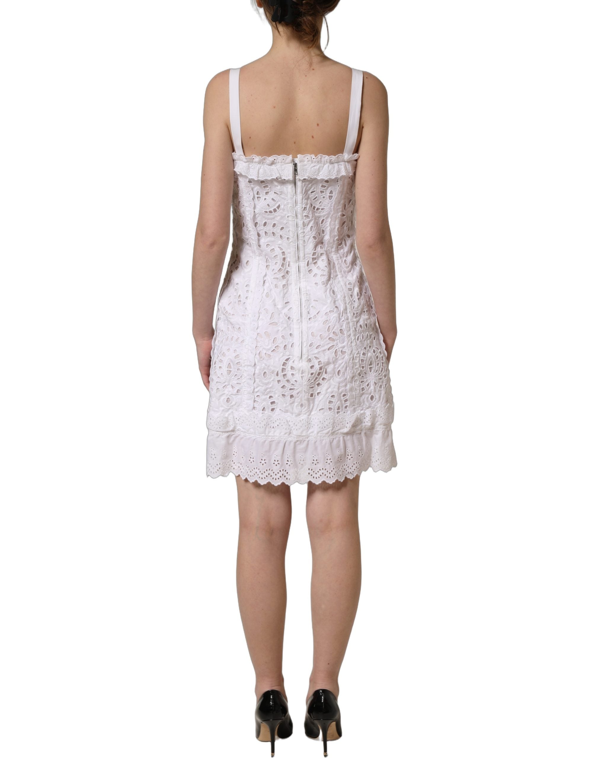 Dolce & Gabbana Weißes Mini-Kleid aus Broderie Anglaise Baumwolle-6