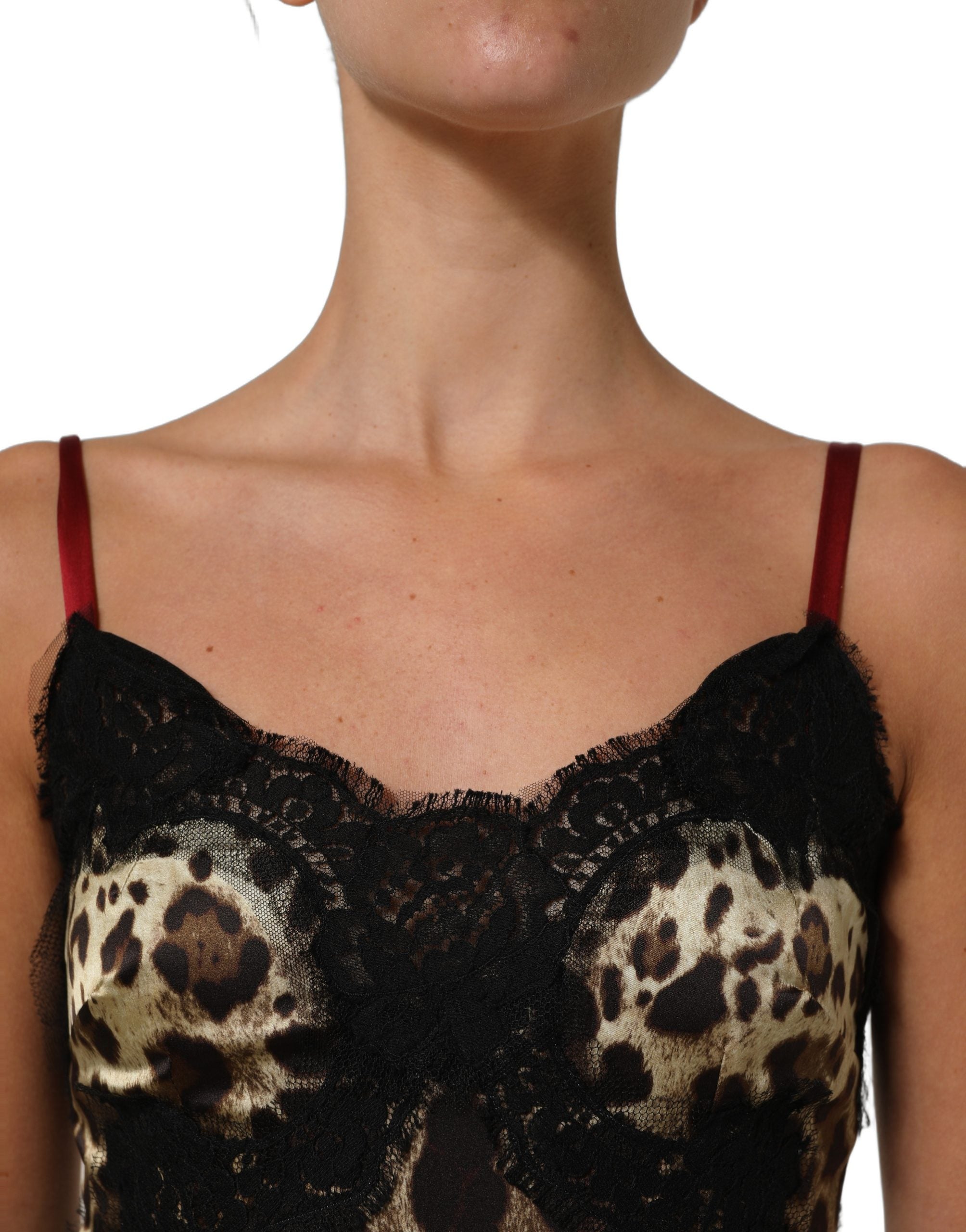 Dolce & Gabbana Minikleid aus Seide mit Blumen- und Leopardenmuster und Spitzenbesatz-6
