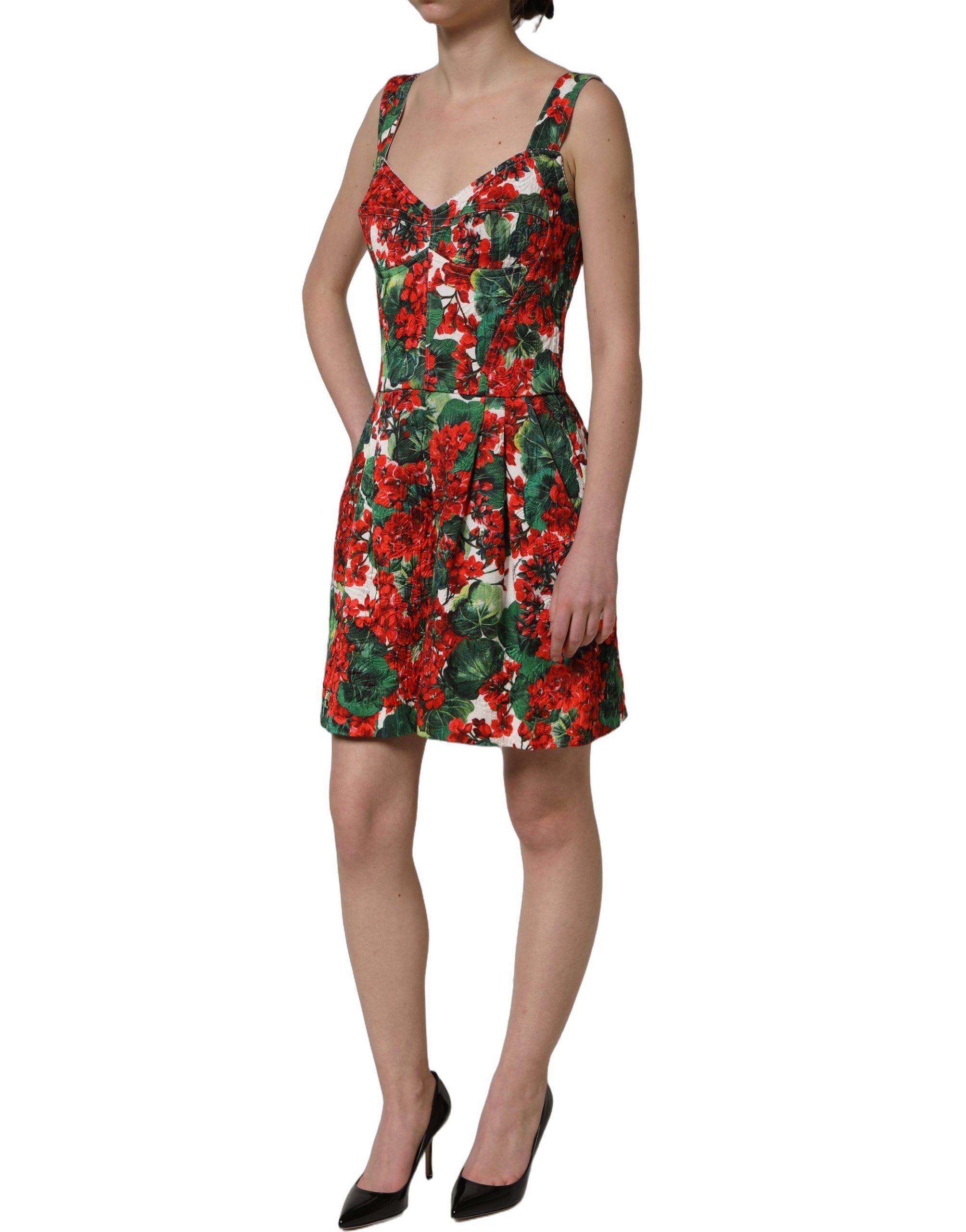 Dolce & Gabbana A-Linien-Minikleid mit Multicolor-Geranien-Print-4