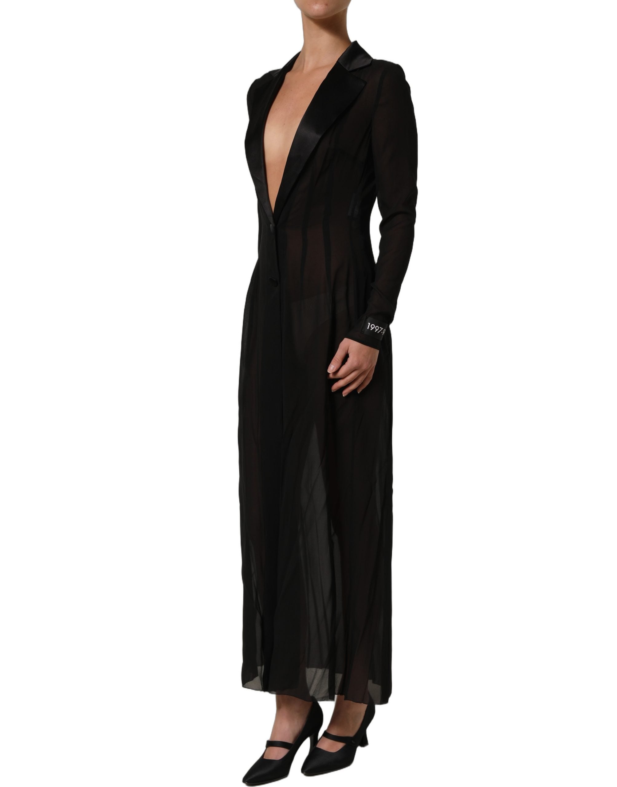 Dolce & Gabbana Langes schwarzes Maxikleid aus transparenter Seidenchiffon-3