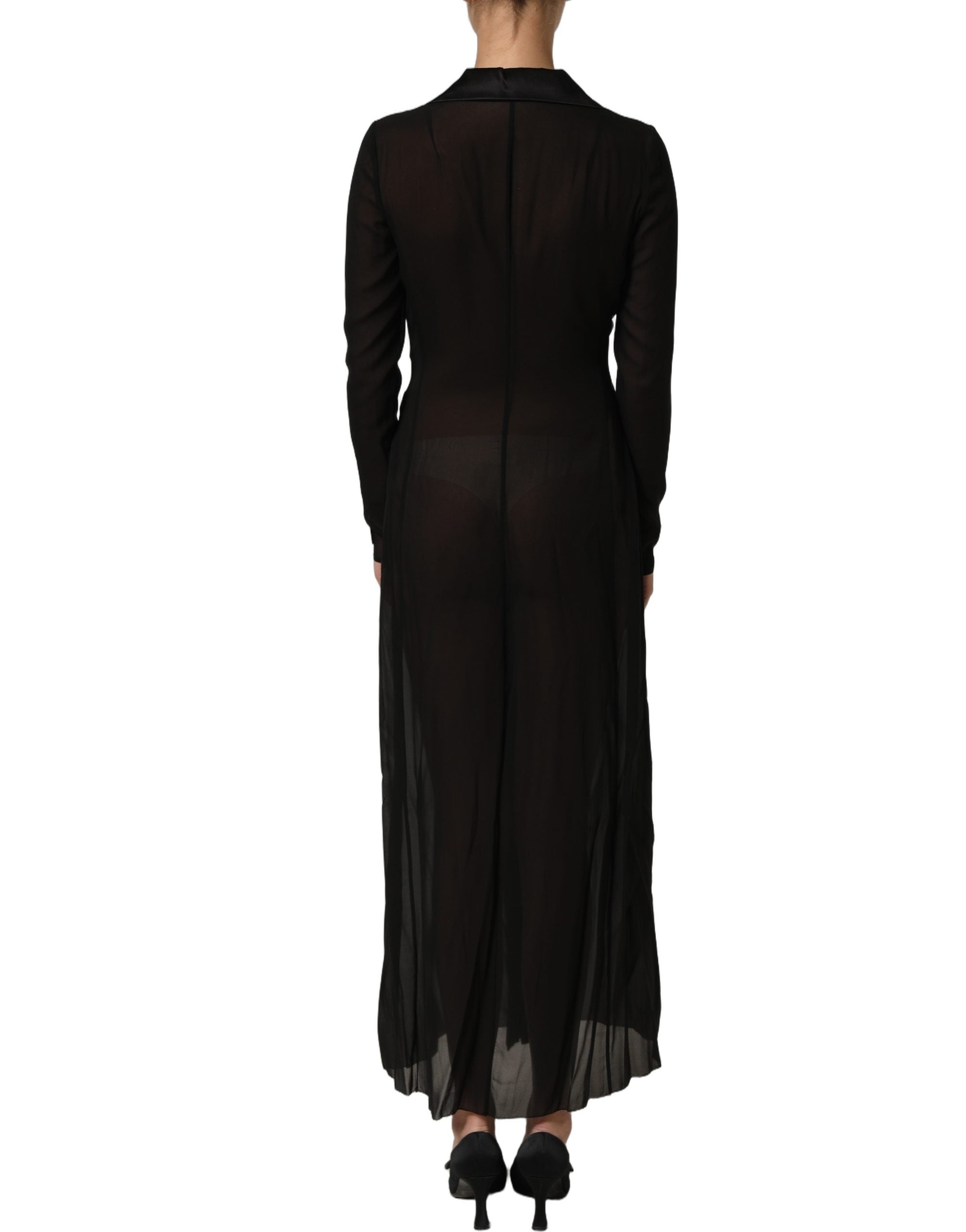 Dolce & Gabbana Langes schwarzes Maxikleid aus transparenter Seidenchiffon-4
