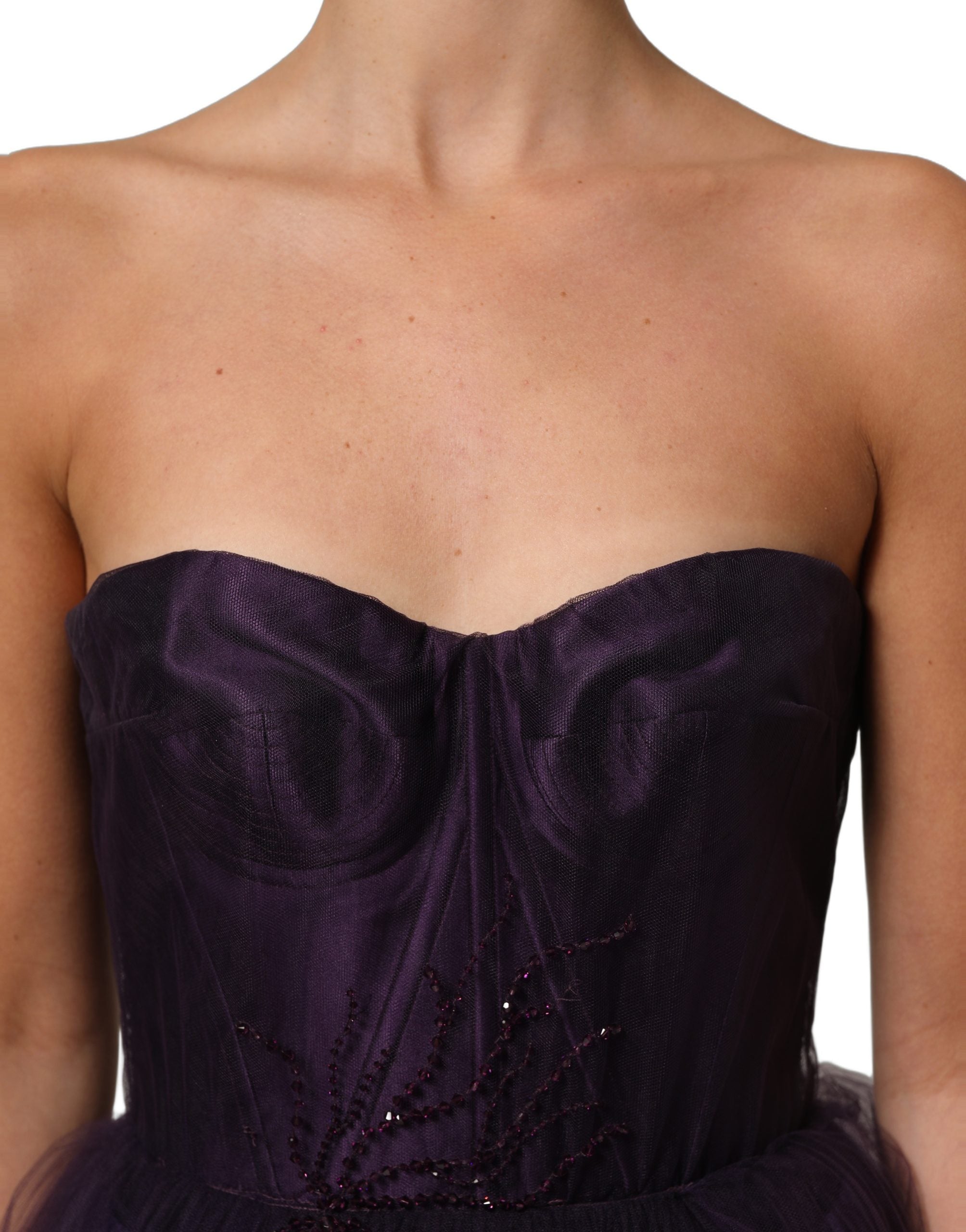 Dolce & Gabbana Lila bodenlanges Tüll-Seiden-Abendkleid mit Volants-2