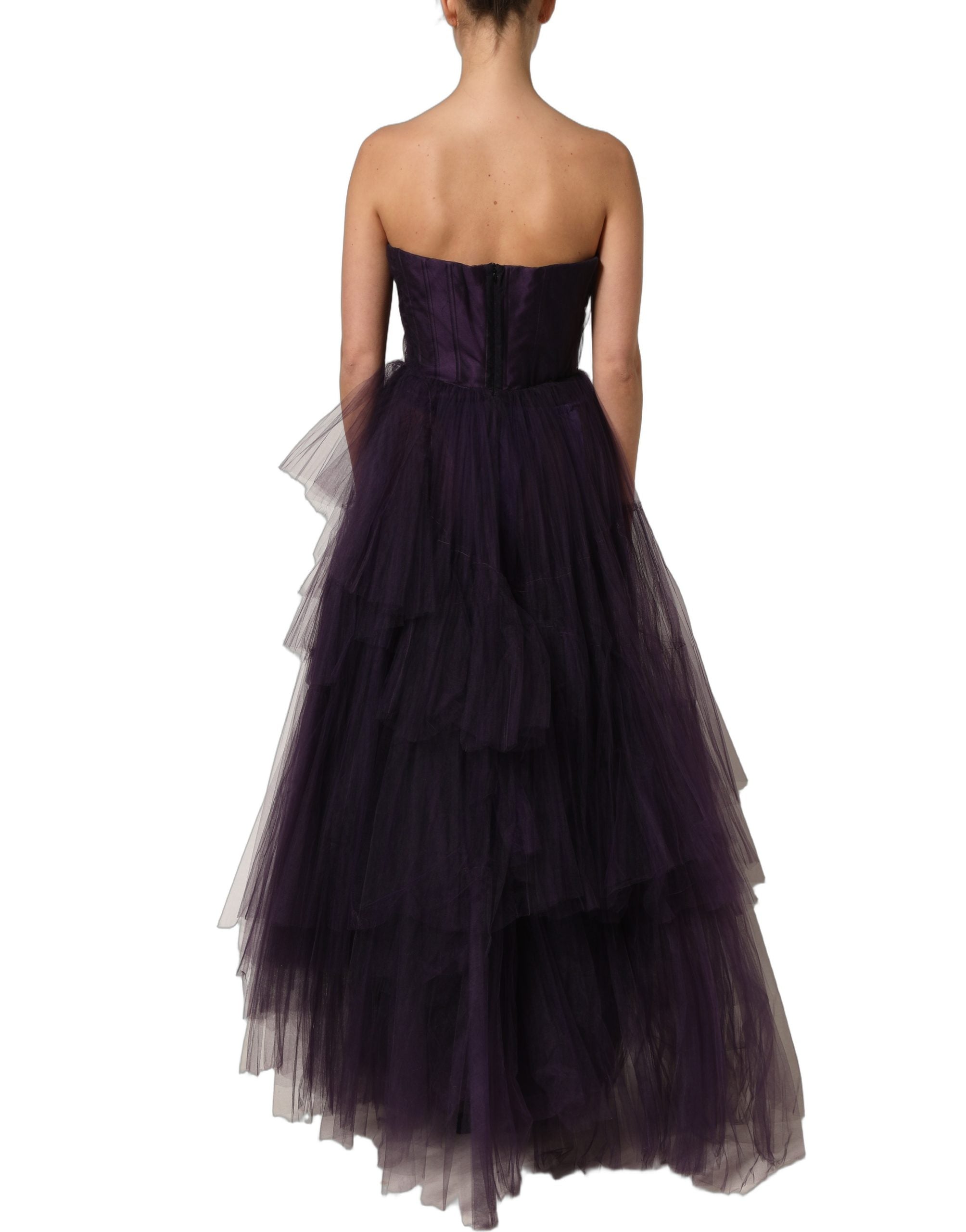 Dolce & Gabbana Lila bodenlanges Tüll-Seiden-Abendkleid mit Volants-3