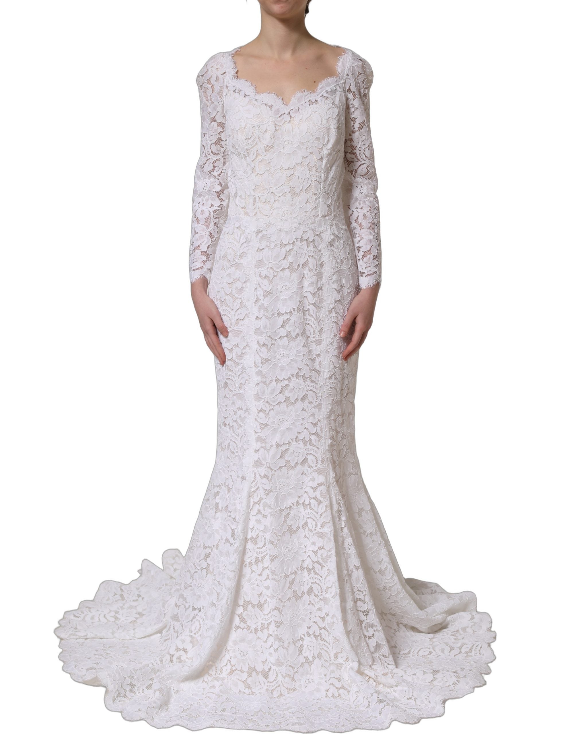 Dolce & Gabbana Langes Meerjungfrauen-Abendkleid aus weißer floraler Spitze-2