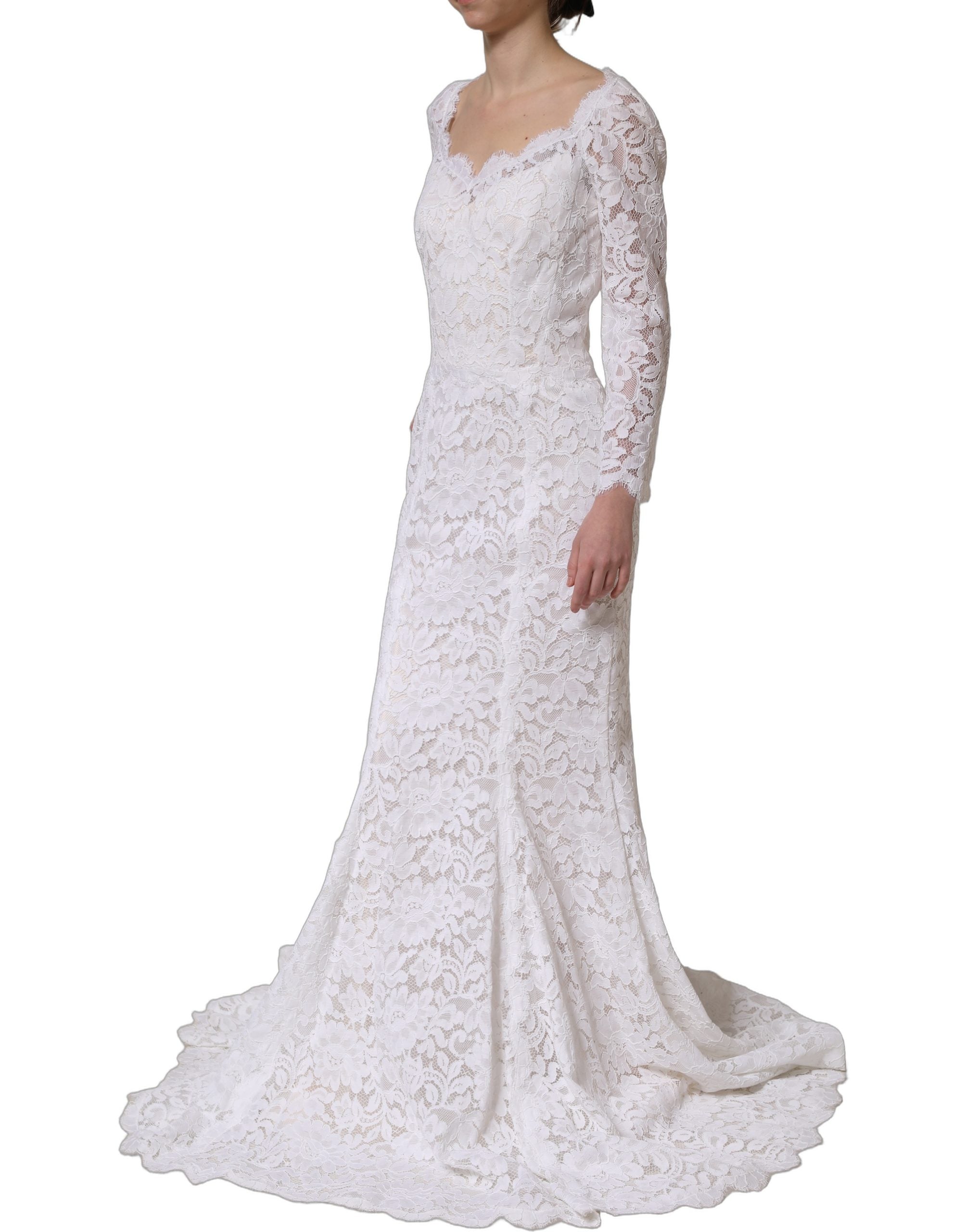 Dolce & Gabbana Langes Meerjungfrauen-Abendkleid aus weißer floraler Spitze-4