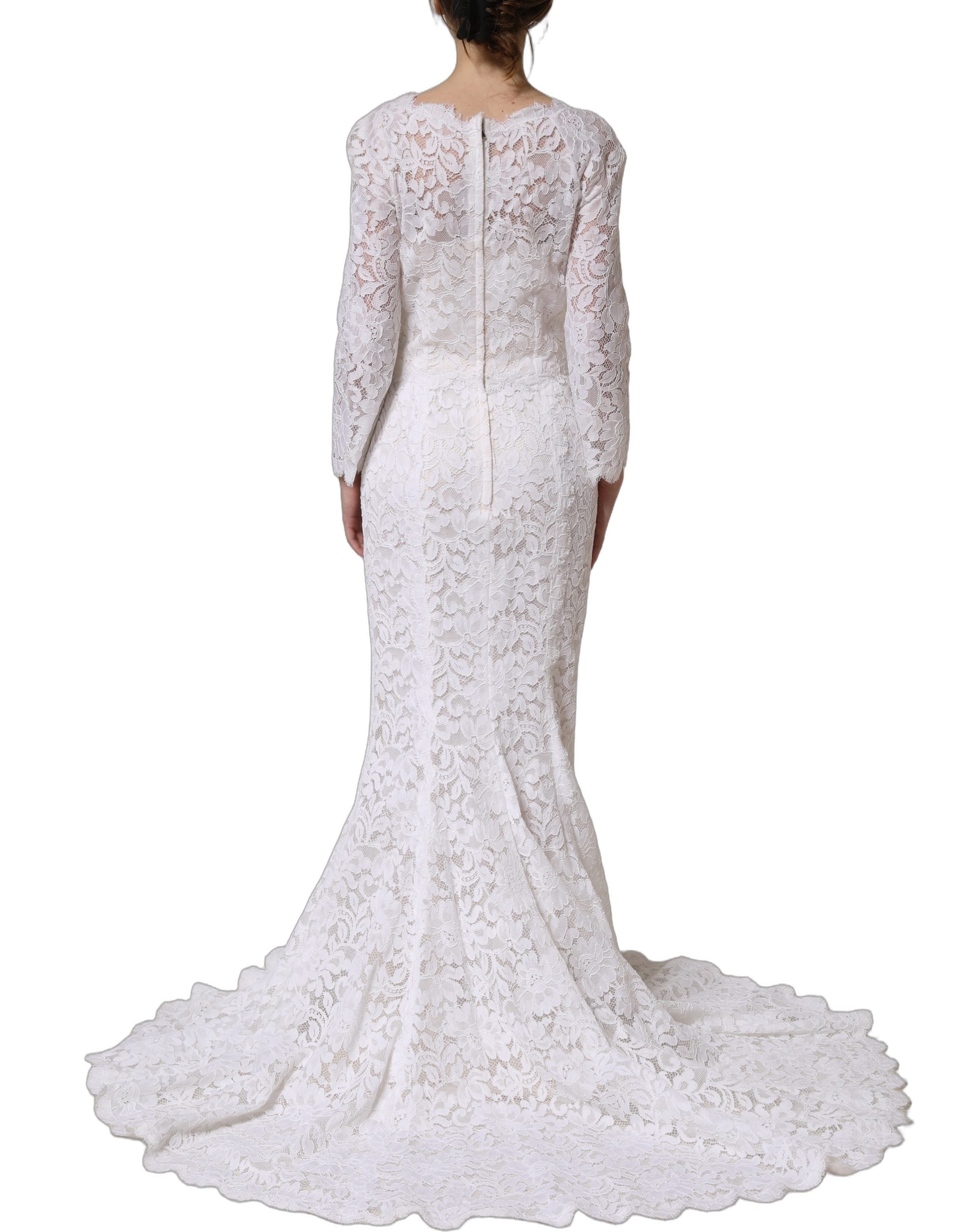 Dolce & Gabbana Langes Meerjungfrauen-Abendkleid aus weißer floraler Spitze-5