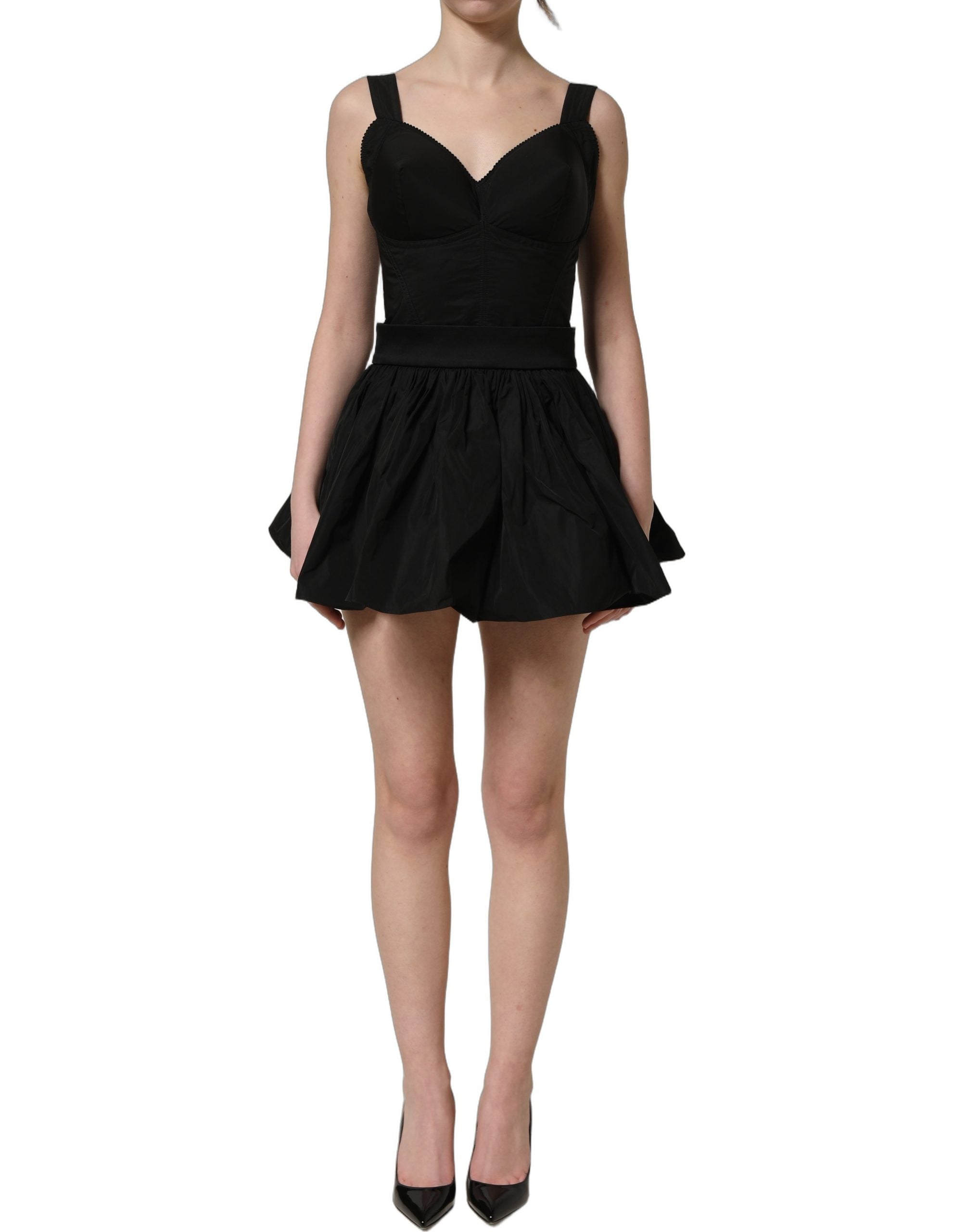 Dolce & Gabbana Schwarzes A-Linien-Minikleid aus Nylon ohne Ärmel-4
