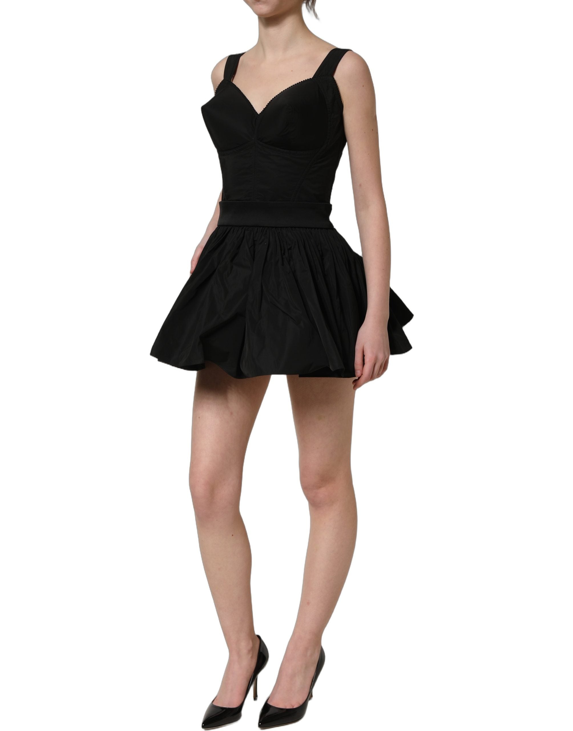 Dolce & Gabbana Schwarzes A-Linien-Minikleid aus Nylon ohne Ärmel-6