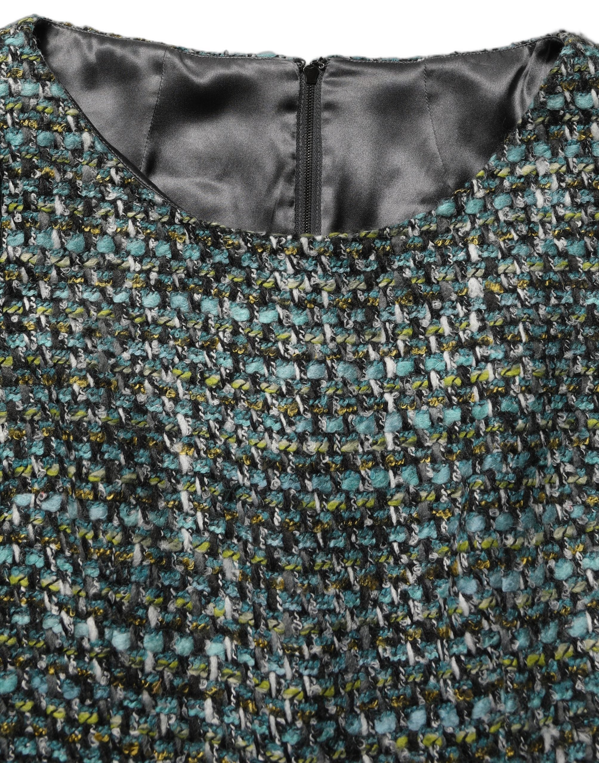Dolce & Gabbana Mehrfarbiges Tweed-Kleid im Babydoll-Stil mit Gürtel, Mini-Länge-3