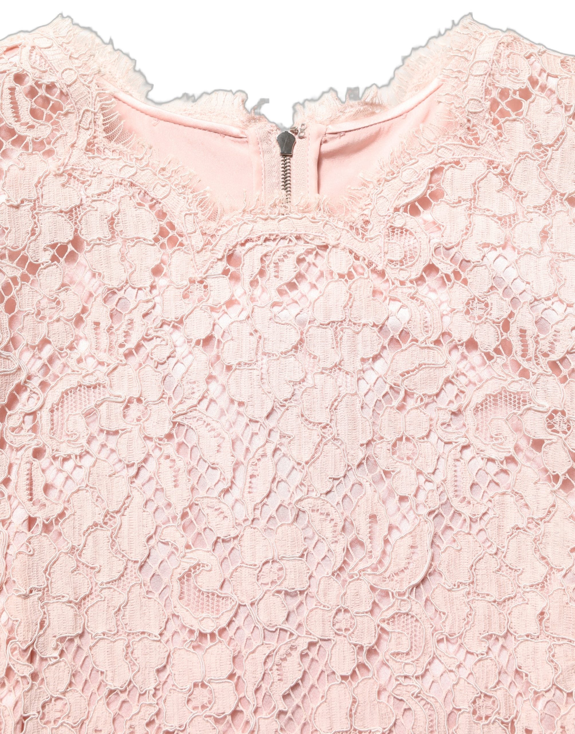 Dolce & Gabbana Pink Cotton Floral Lace Sleeveless Mini Dress-2