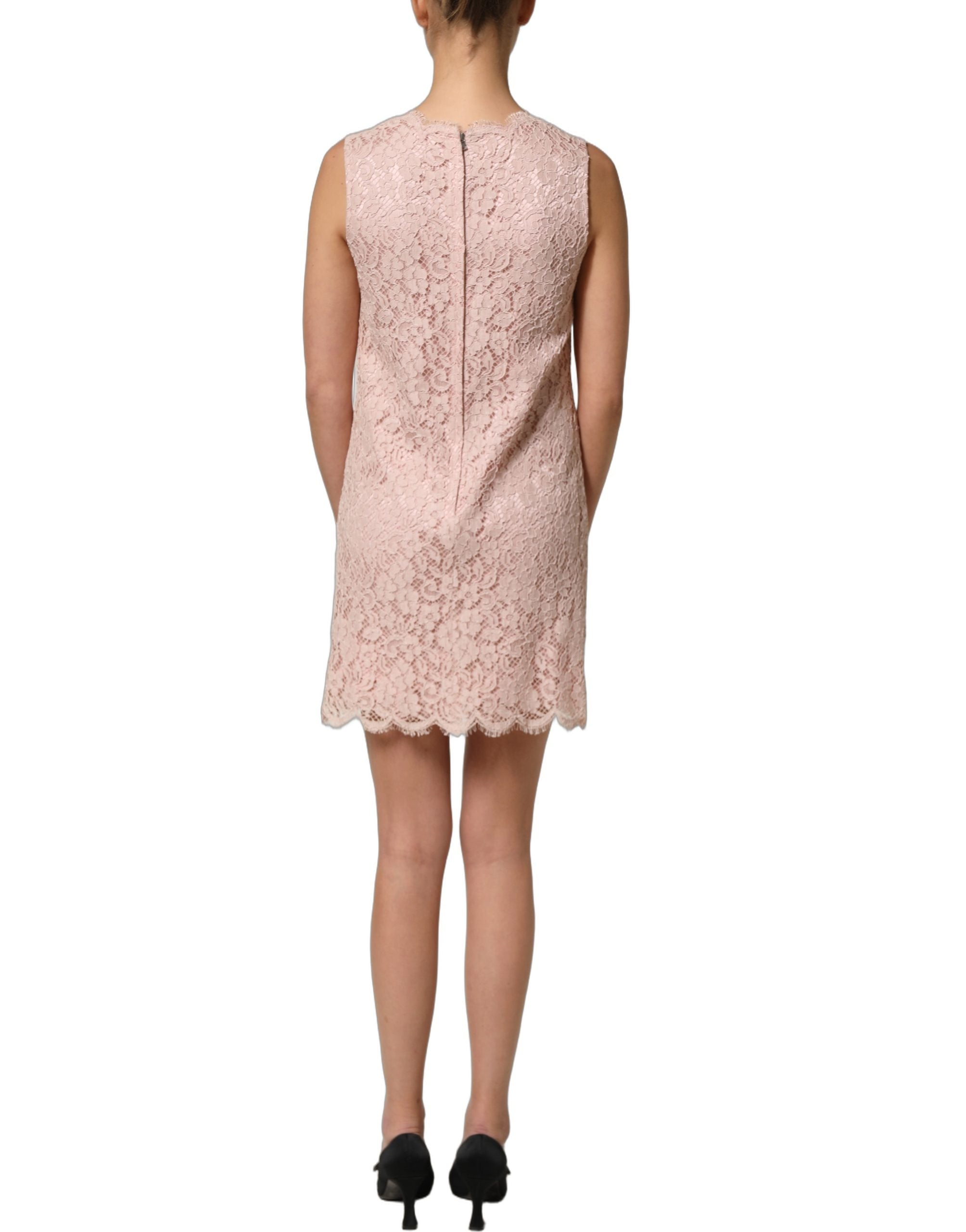 Dolce & Gabbana Pink Cotton Floral Lace Sleeveless Mini Dress-6