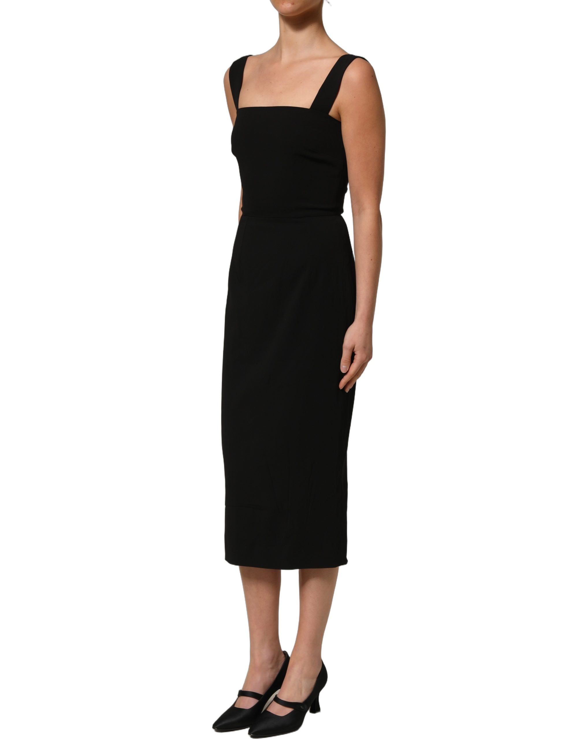 Dolce & Gabbana Schwarzes Midi-Etuikleid aus Viskose-Stretch-4