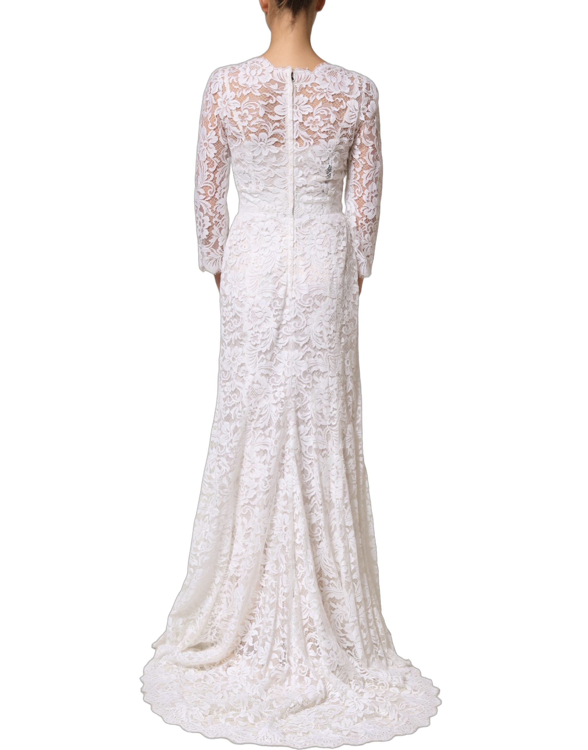 Dolce & Gabbana Langes Spitzen-Abendkleid aus weißer Baumwolle-5