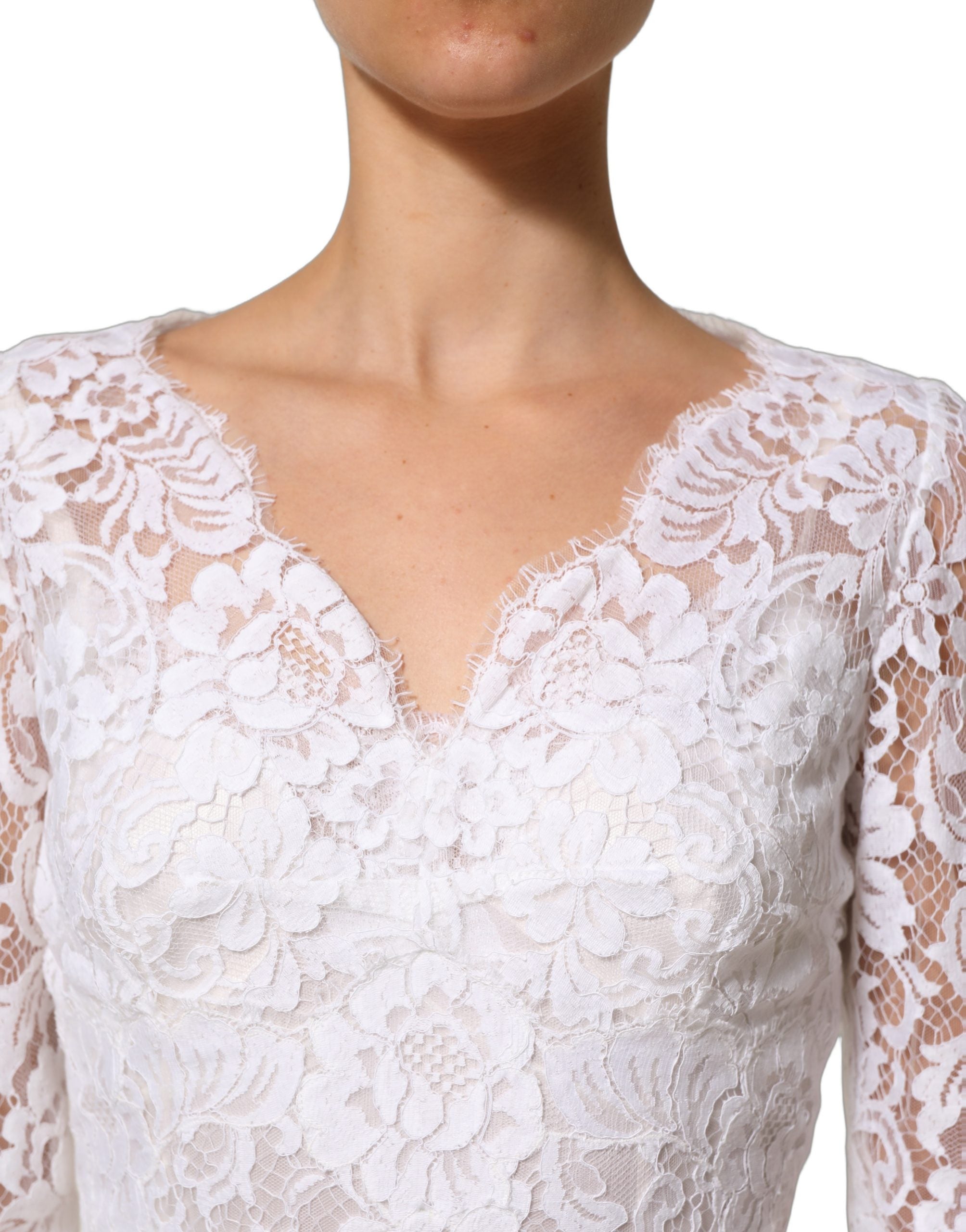 Dolce & Gabbana Langes Spitzen-Abendkleid aus weißer Baumwolle-6
