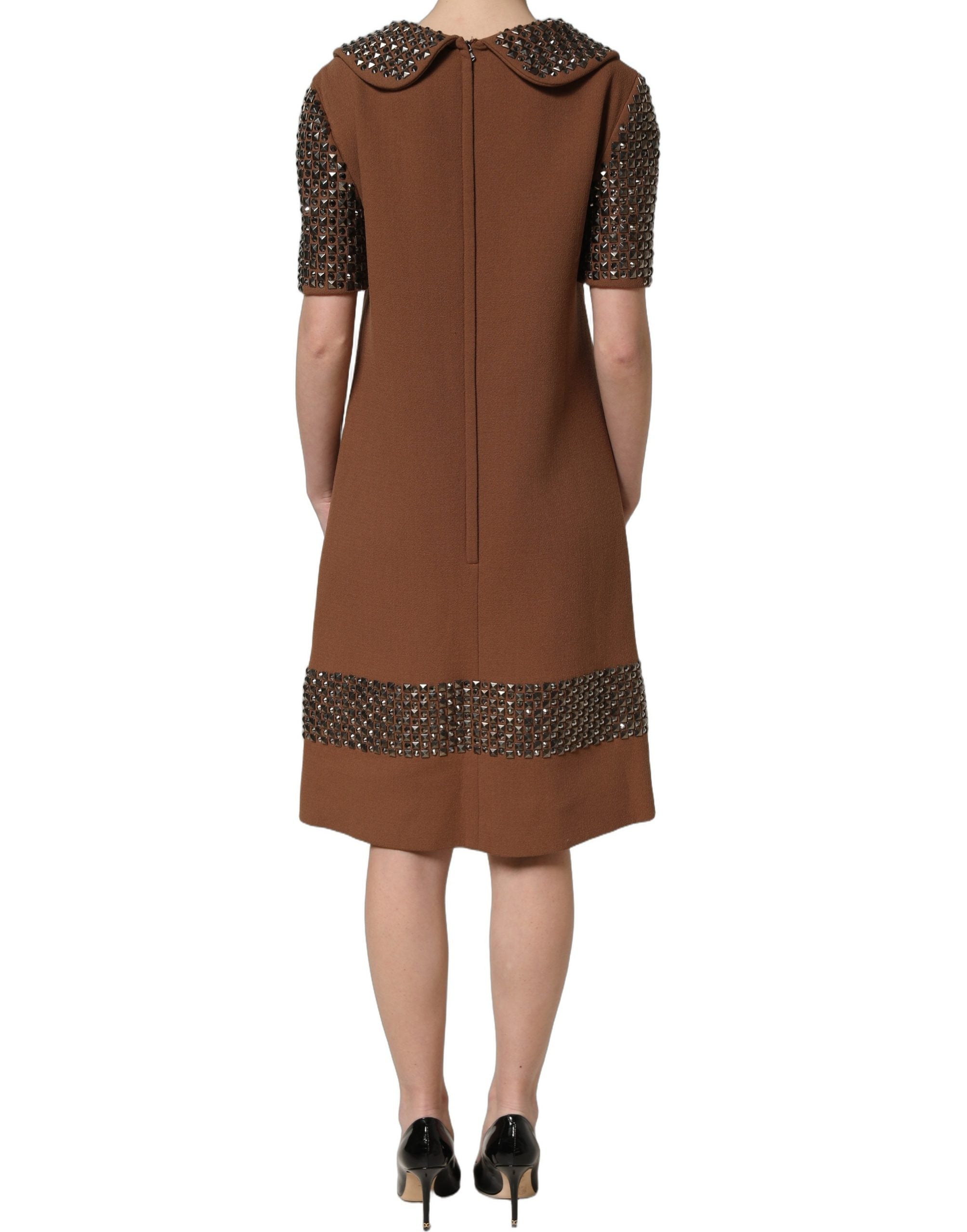 Dolce & Gabbana Braunes Wollkleid mit Strassbesatz, Midi-Länge-5