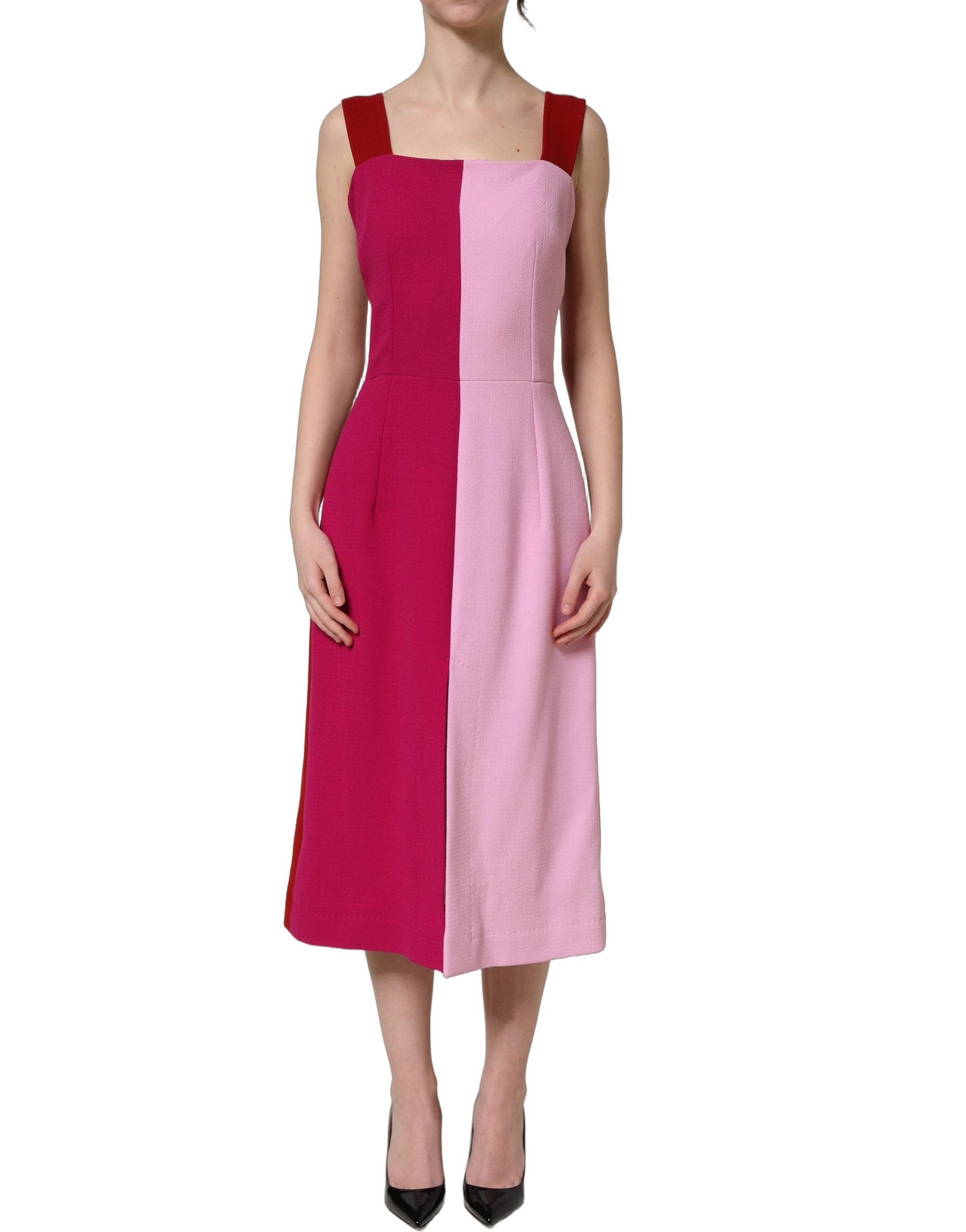 Dolce & Gabbana Ärmelloses Midikleid aus zweifarbigem rosa Wollgemisch-6