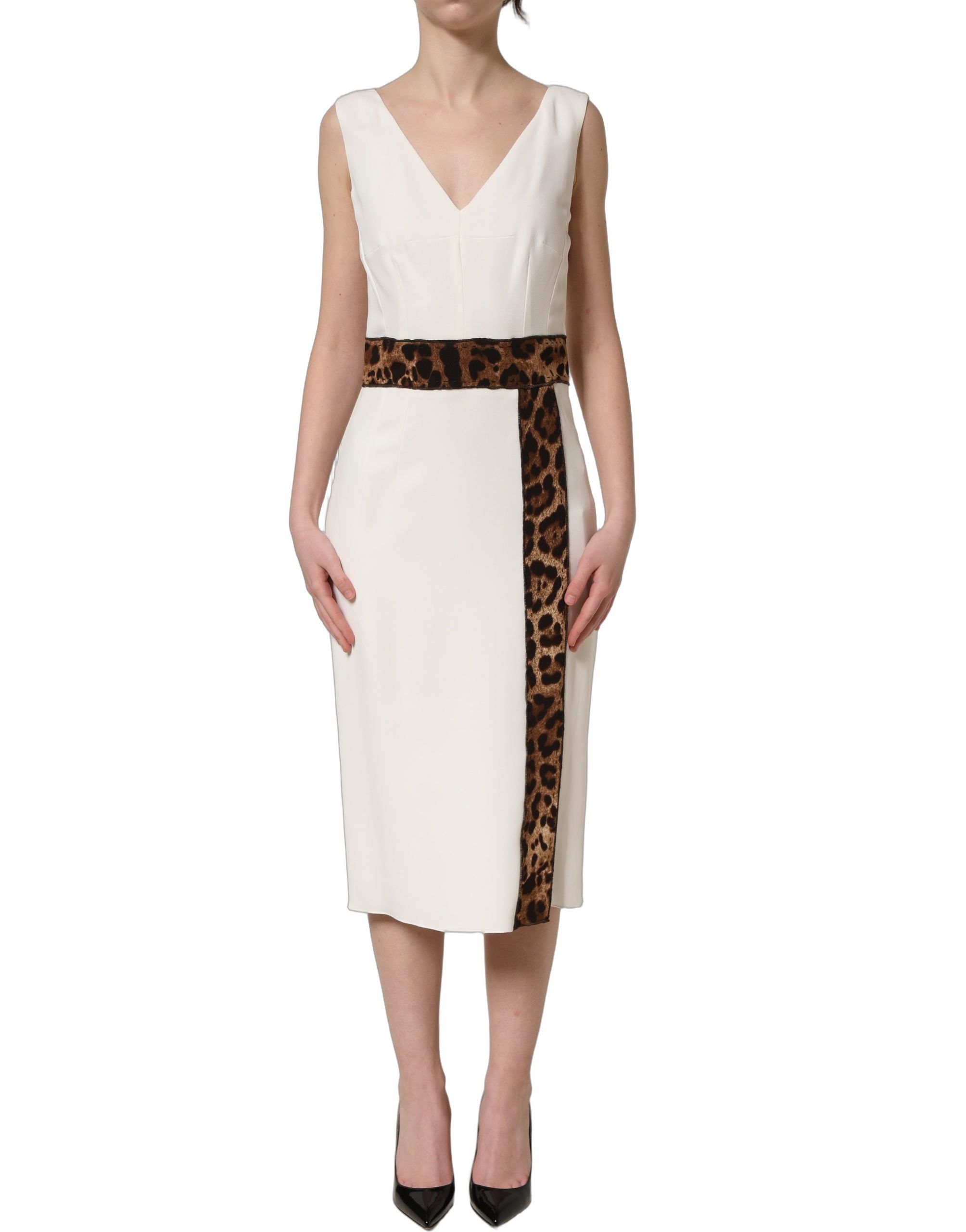 Dolce & Gabbana Ärmelloses Etui-Midikleid mit weißem Leopardenmuster-2
