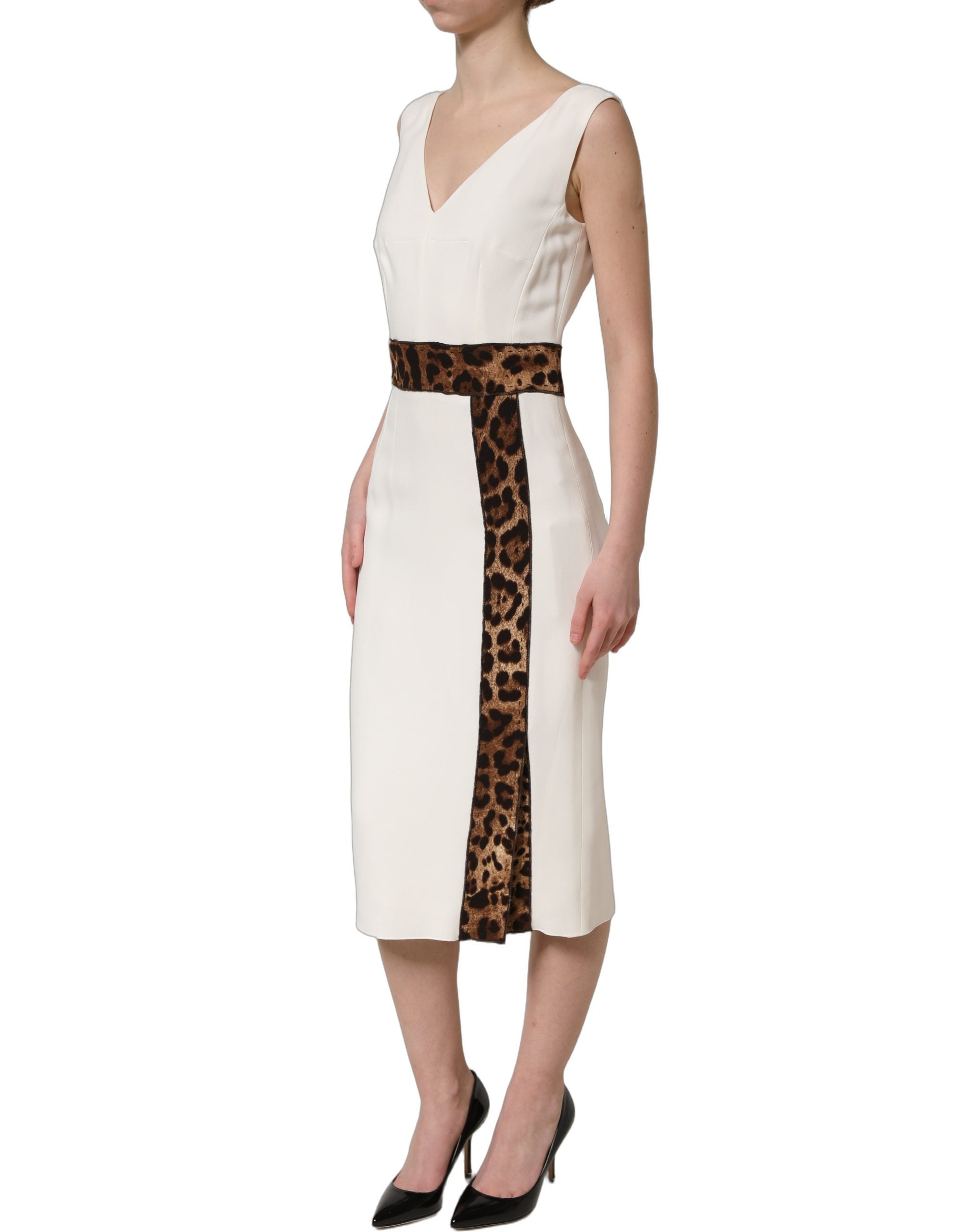 Dolce & Gabbana Ärmelloses Etui-Midikleid mit weißem Leopardenmuster-4
