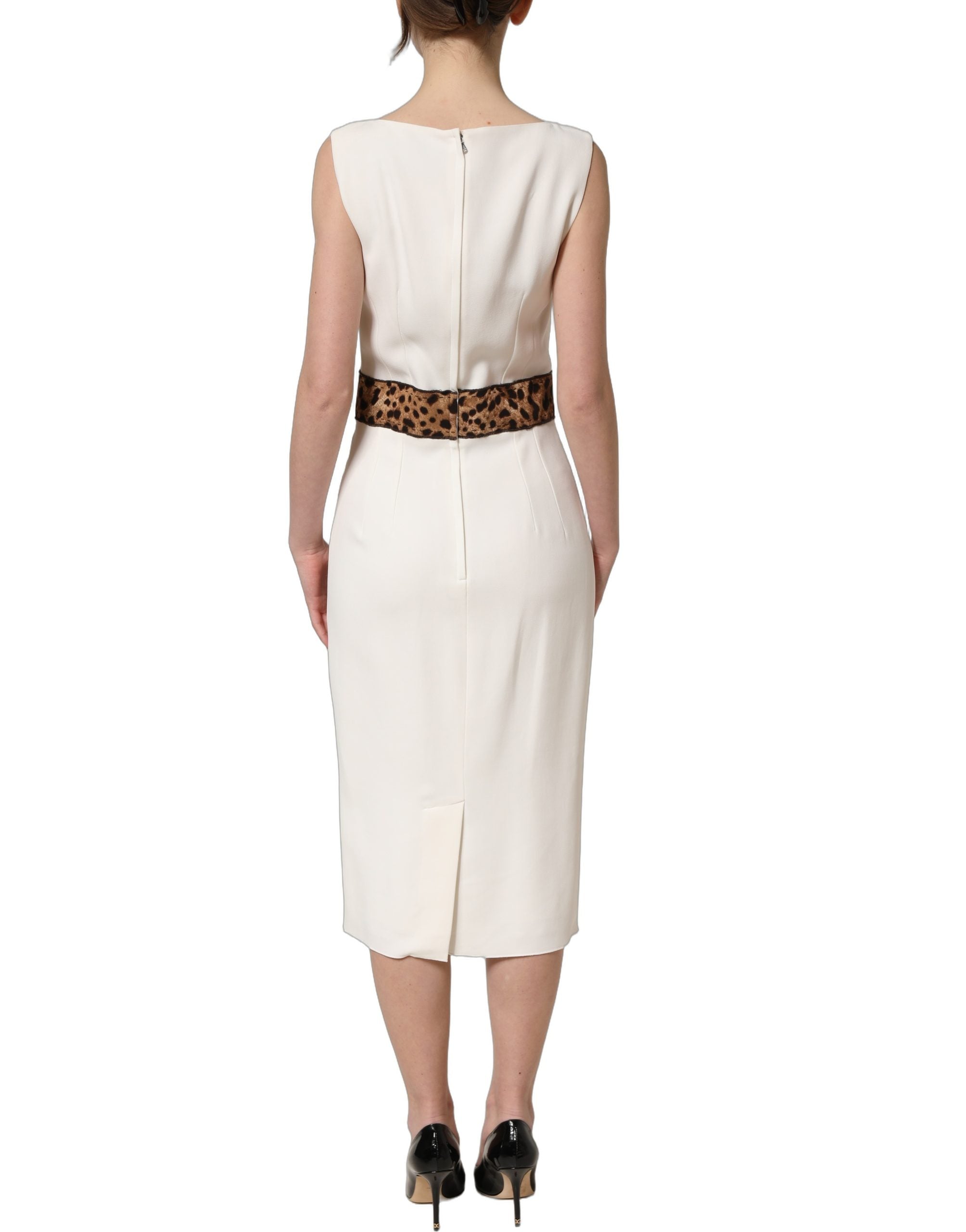 Dolce & Gabbana Ärmelloses Etui-Midikleid mit weißem Leopardenmuster-5