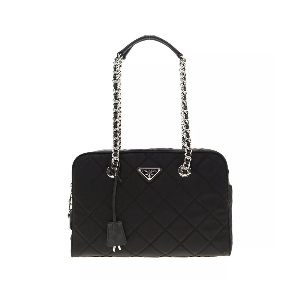 Prada Schwarze Bos Taurus Kalbsleder Schultertasche-1