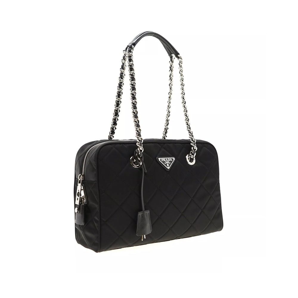 Prada Schwarze Bos Taurus Kalbsleder Schultertasche-2