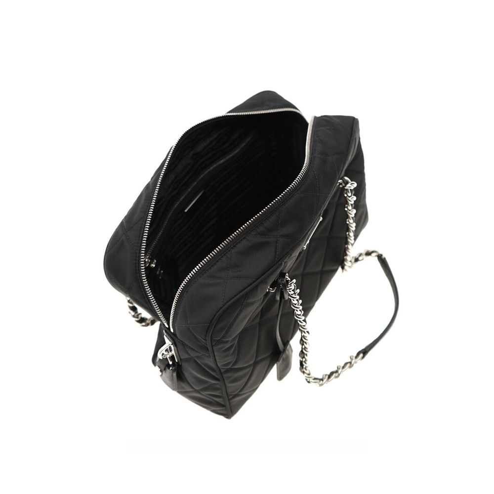 Prada Schwarze Bos Taurus Kalbsleder Schultertasche-3