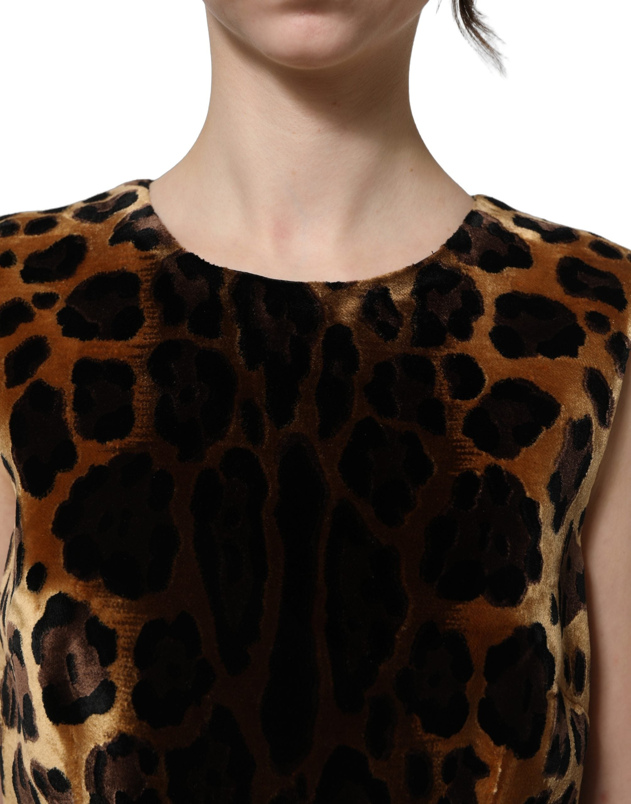 Dolce & Gabbana Braunes ärmelloses Etui-Minikleid mit Leopardenmuster-6