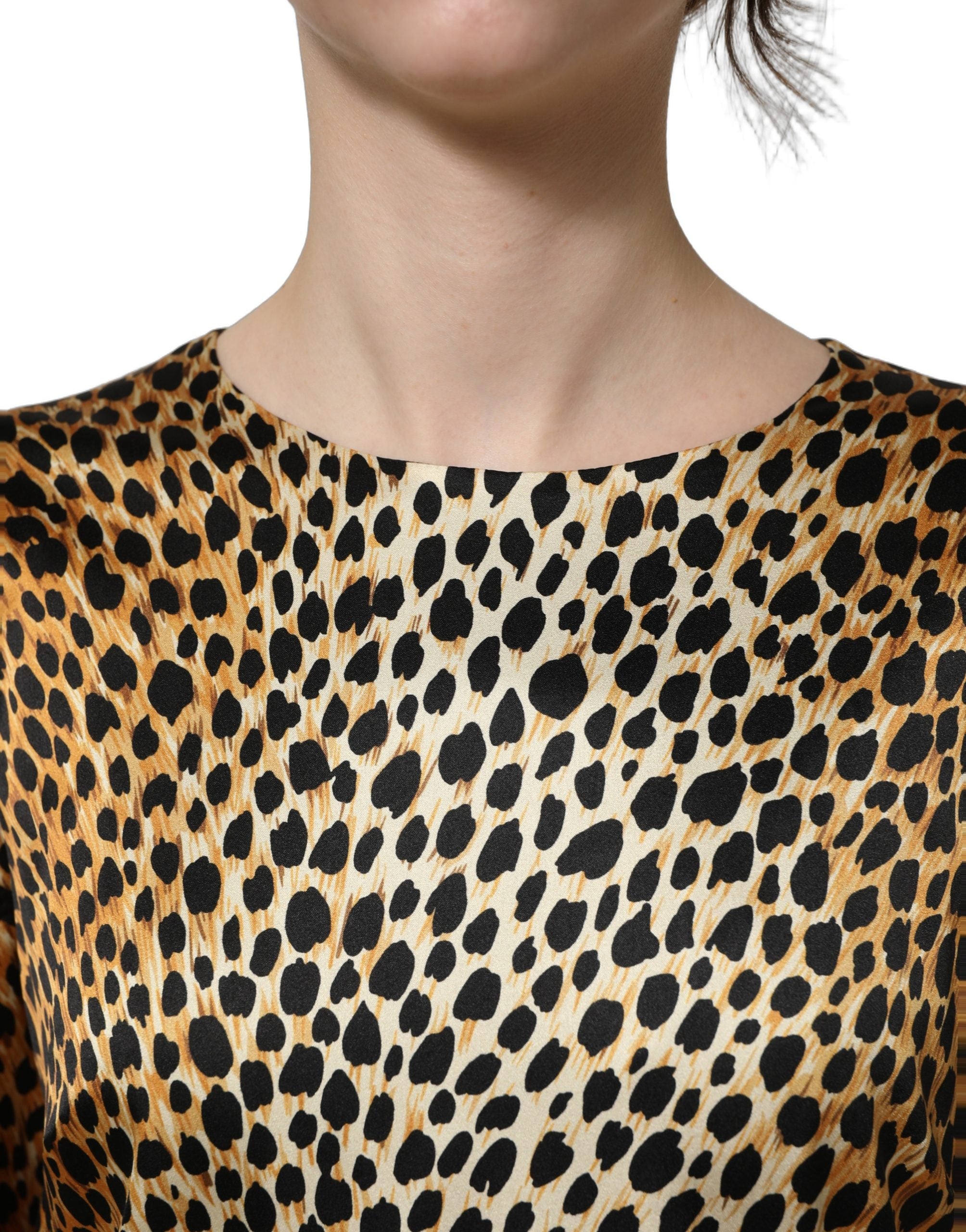Dolce & Gabbana Braunes Mini-Kleid mit Ozelot-Print und langen Ärmeln-2