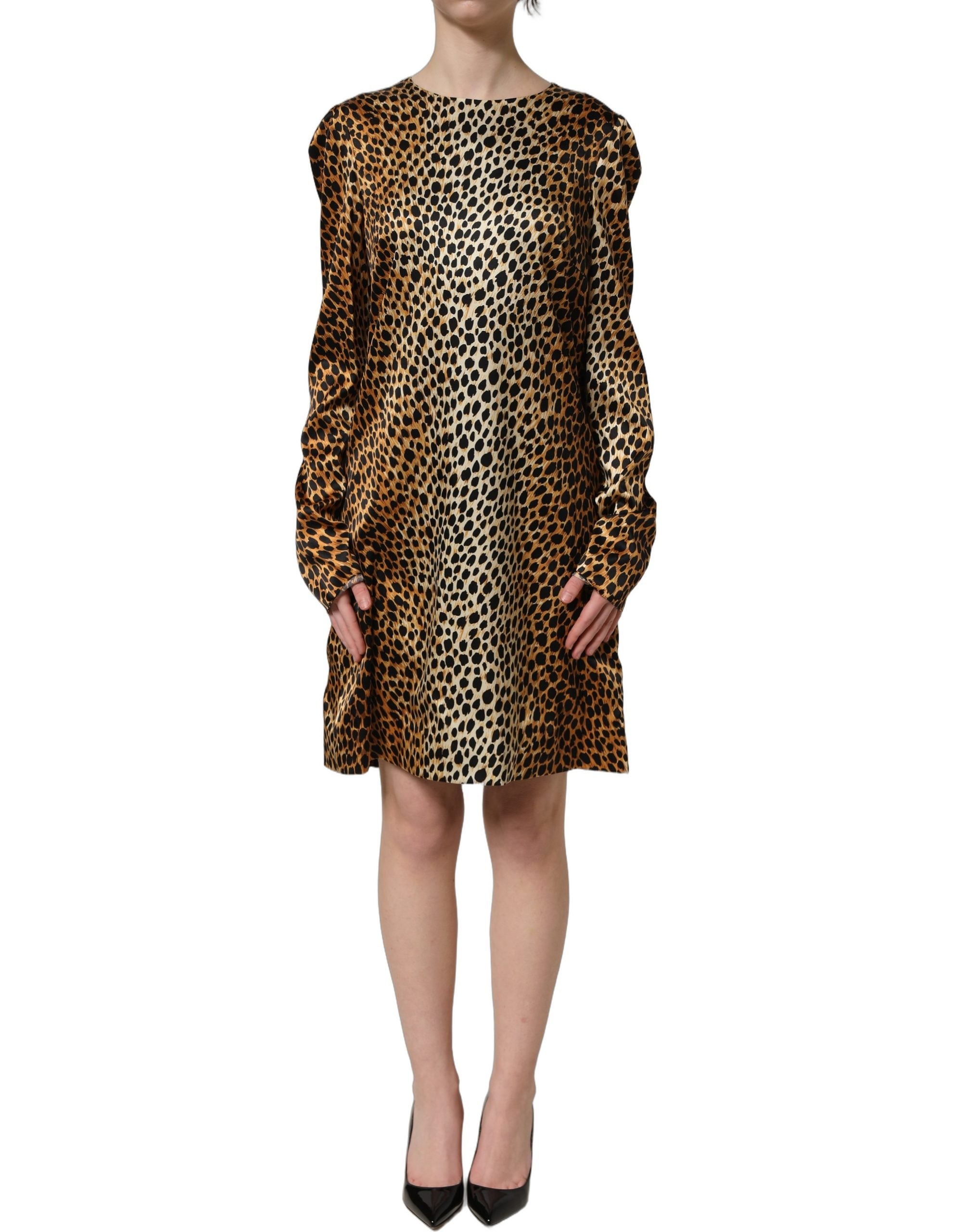 Dolce & Gabbana Braunes Mini-Kleid mit Ozelot-Print und langen Ärmeln-5