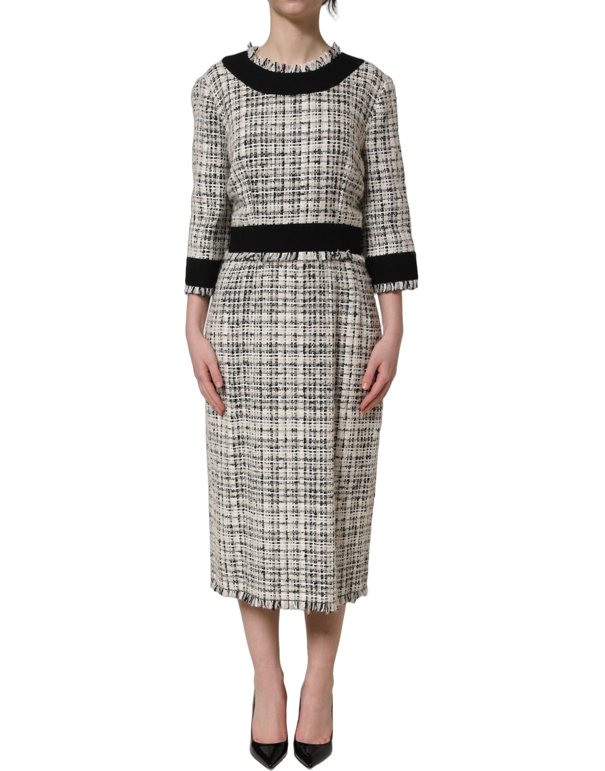 Dolce & Gabbana Midikleid aus mehrfarbigem Bouclé-Tweed mit Fransenbesatz-2