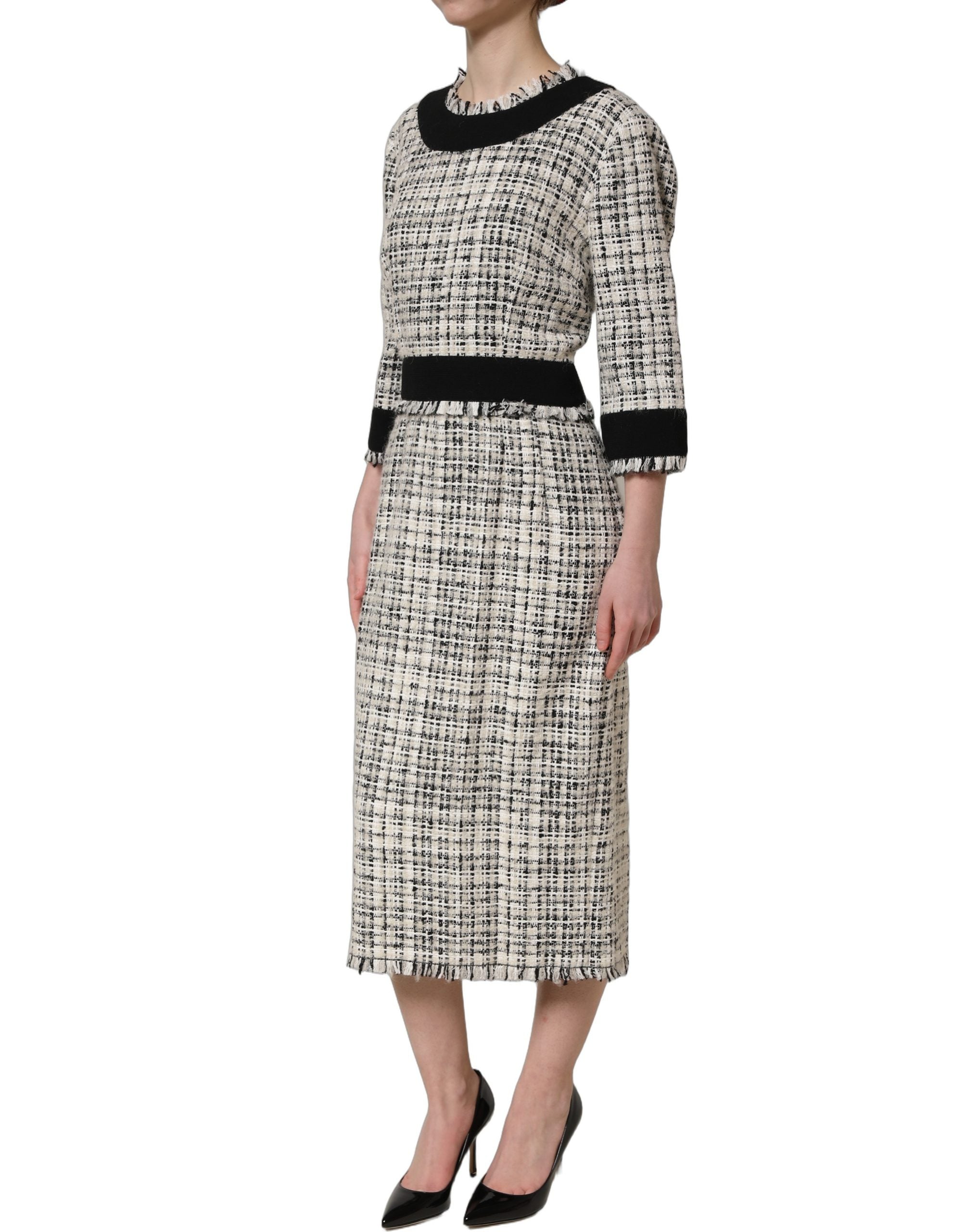 Dolce & Gabbana Midikleid aus mehrfarbigem Bouclé-Tweed mit Fransenbesatz-3