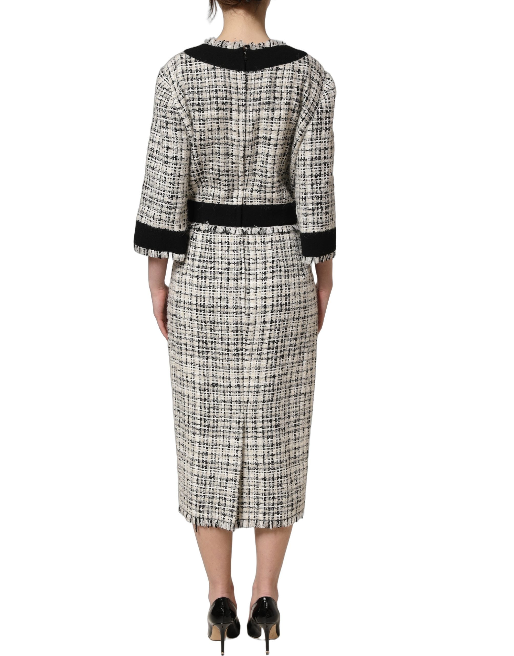 Dolce & Gabbana Midikleid aus mehrfarbigem Bouclé-Tweed mit Fransenbesatz-5