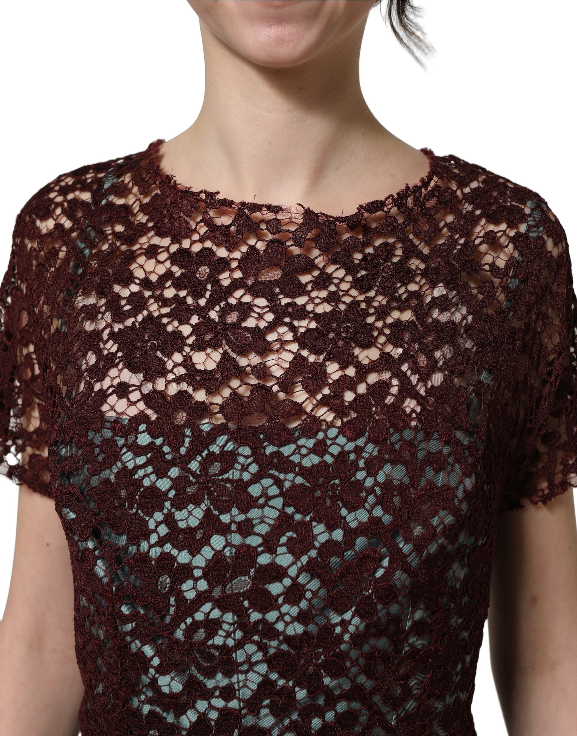 Dolce & Gabbana Mehrfarbiges Blumen-Spitzen-Taft-Midikleid mit Falten-4