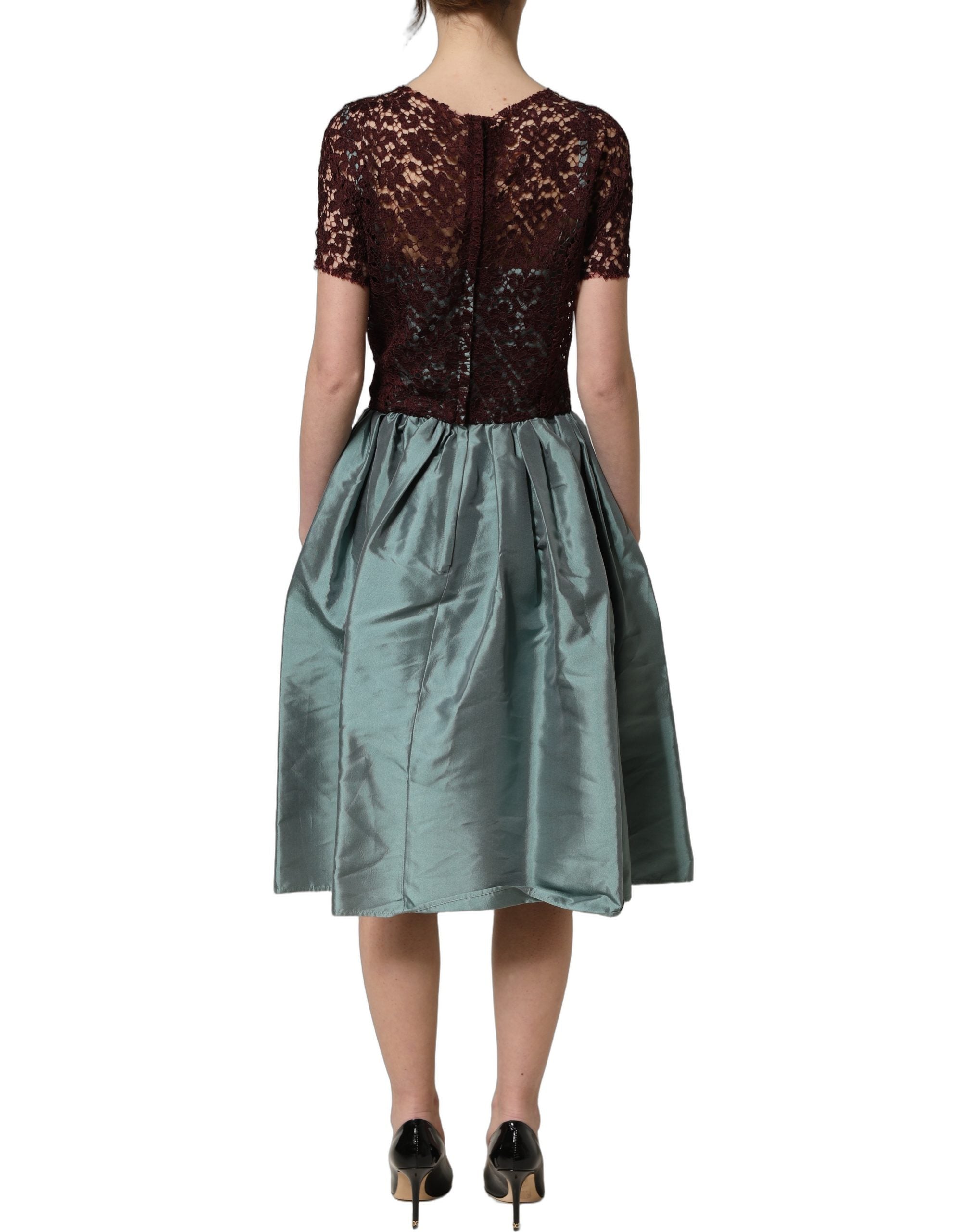 Dolce & Gabbana Mehrfarbiges Blumen-Spitzen-Taft-Midikleid mit Falten-6