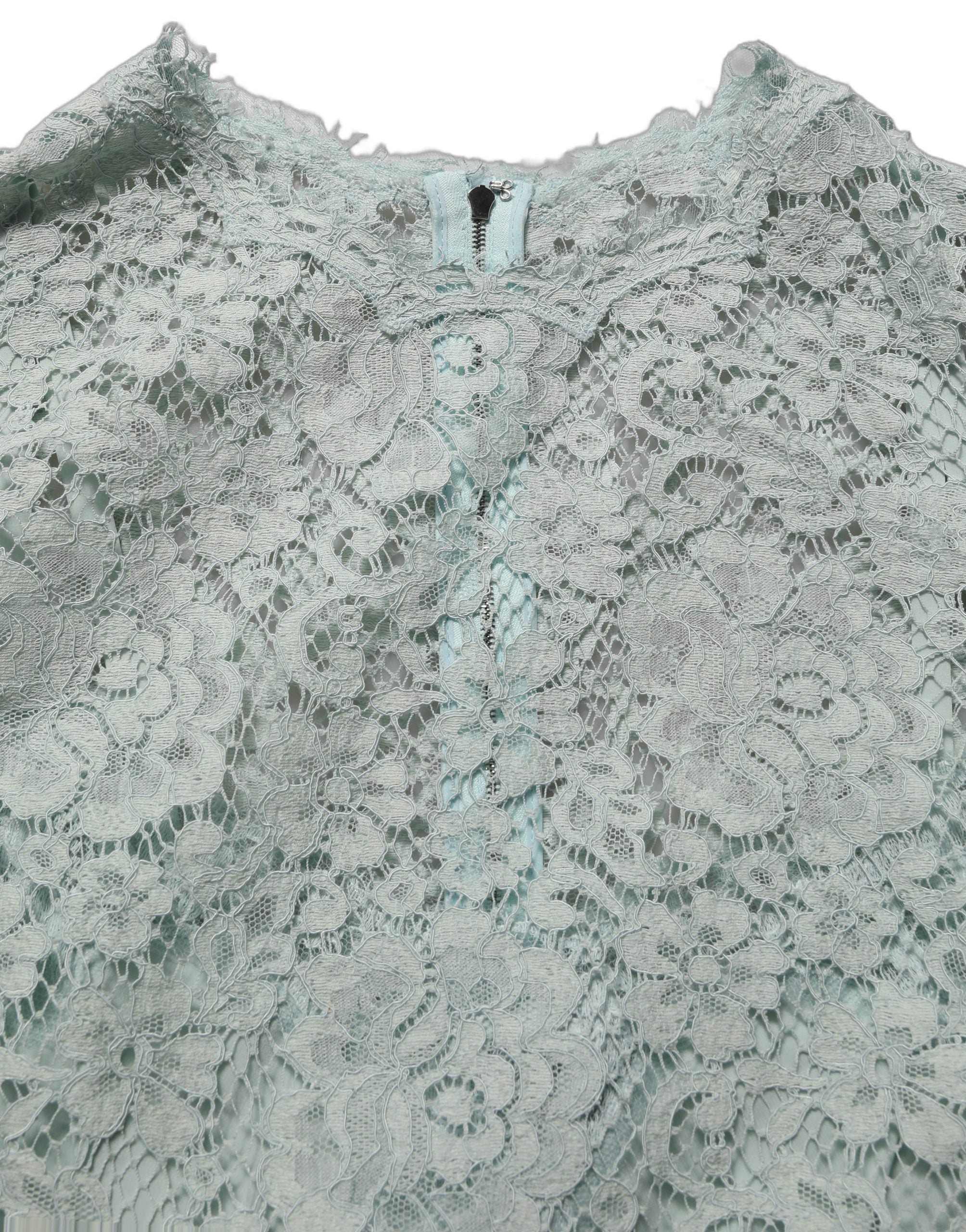 Dolce & Gabbana Mintgrünes ärmelloses Spitzenkleid knielang-1