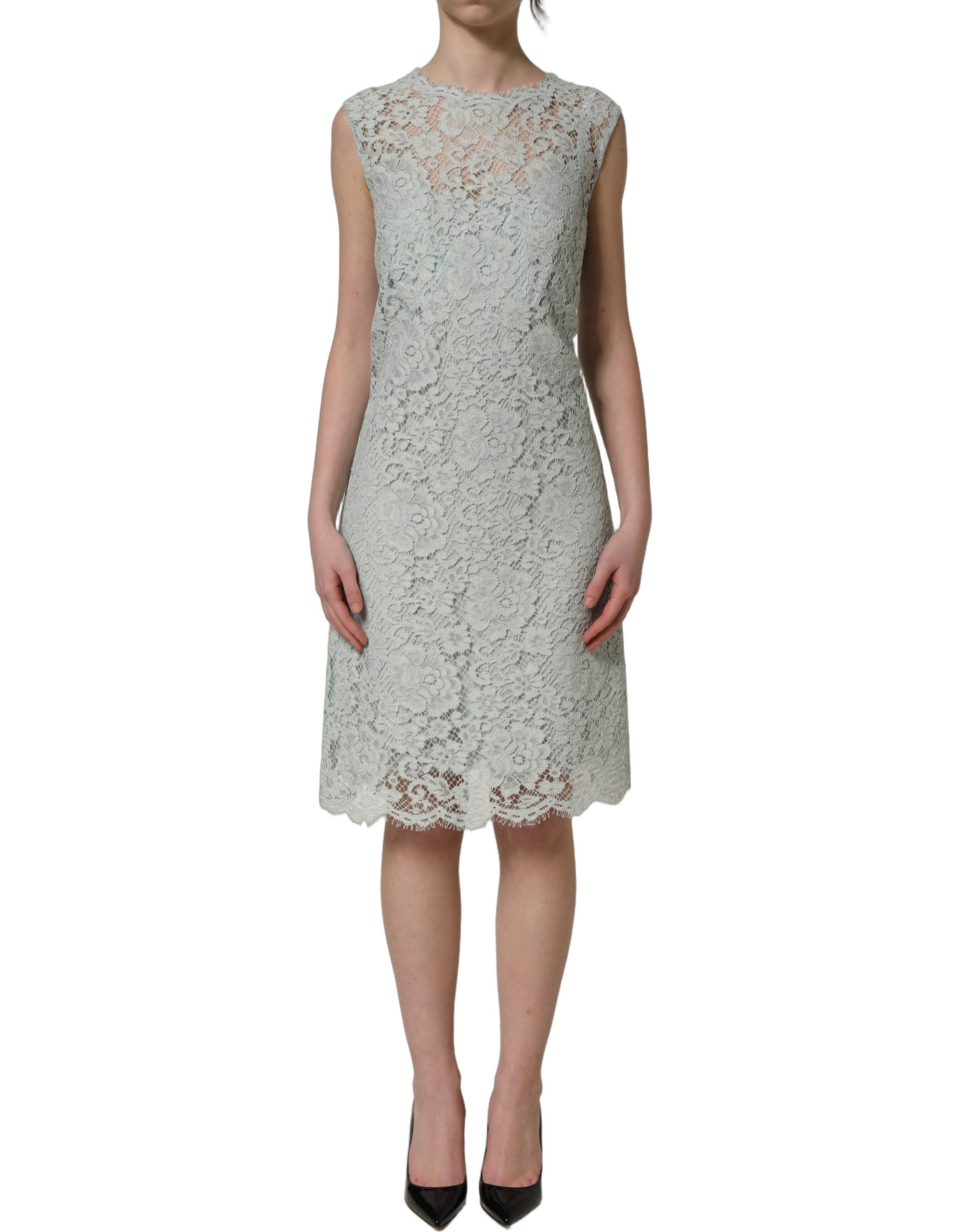 Dolce & Gabbana Mintgrünes ärmelloses Spitzenkleid knielang-3