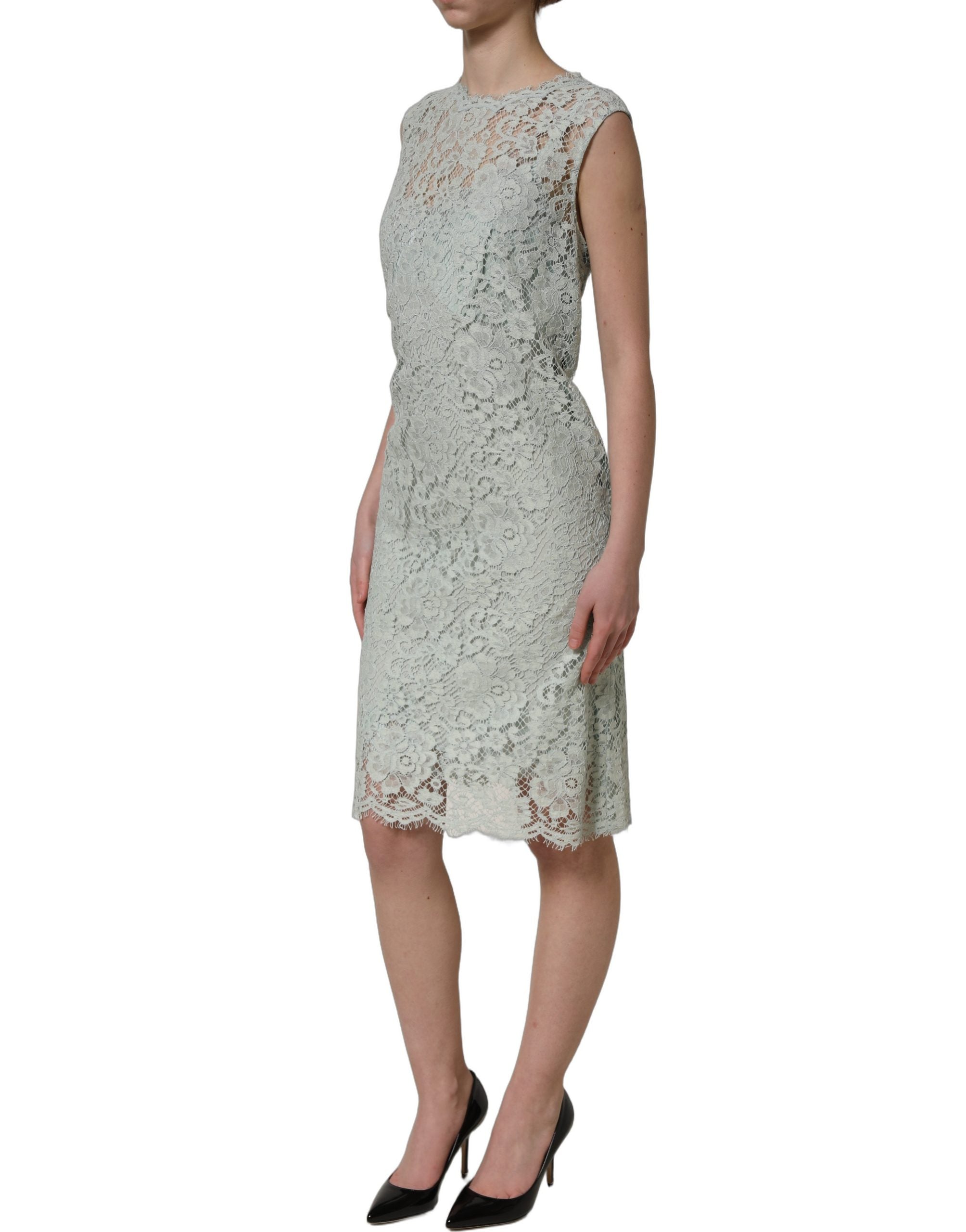 Dolce & Gabbana Mintgrünes ärmelloses Spitzenkleid knielang-4