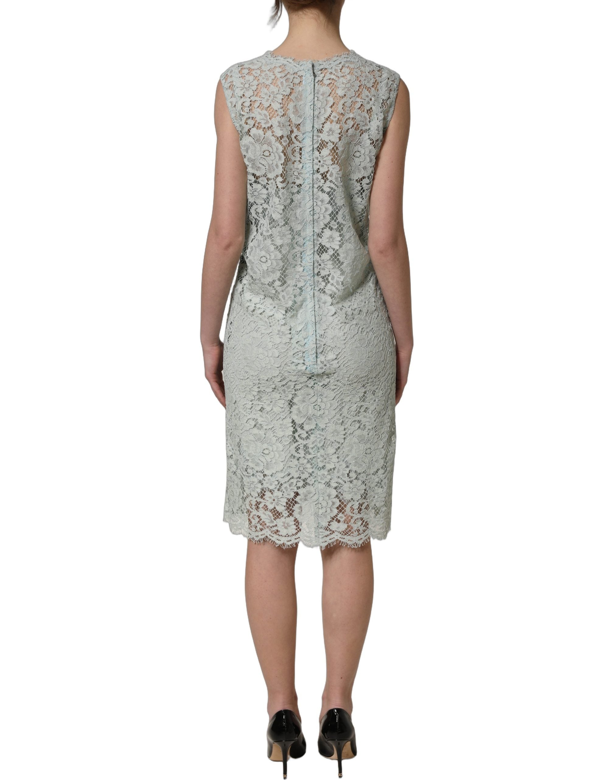 Dolce & Gabbana Mintgrünes ärmelloses Spitzenkleid knielang-6