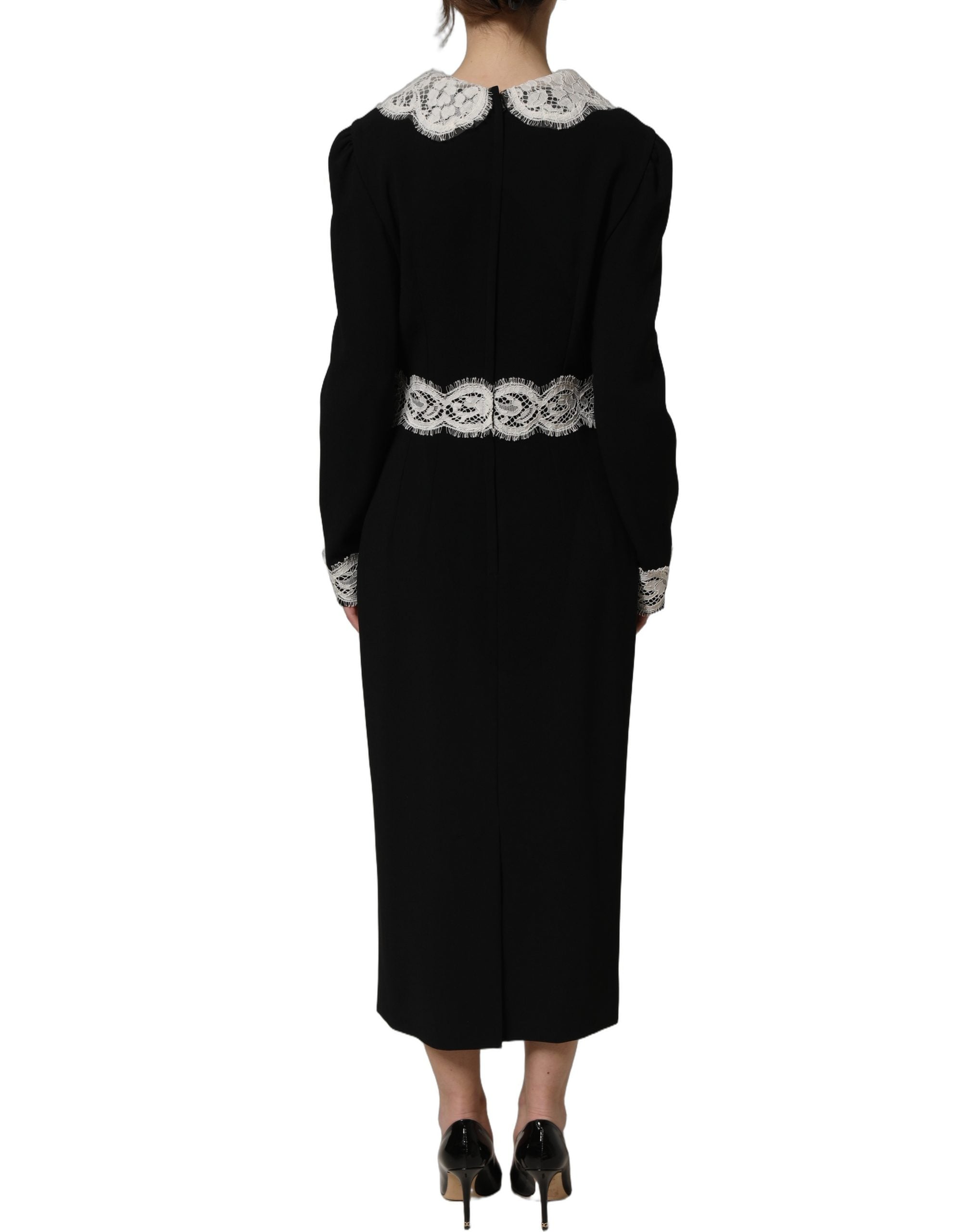 Dolce & Gabbana Midi-Kleid mit langen Ärmeln und schwarzen Spitzendetails-5