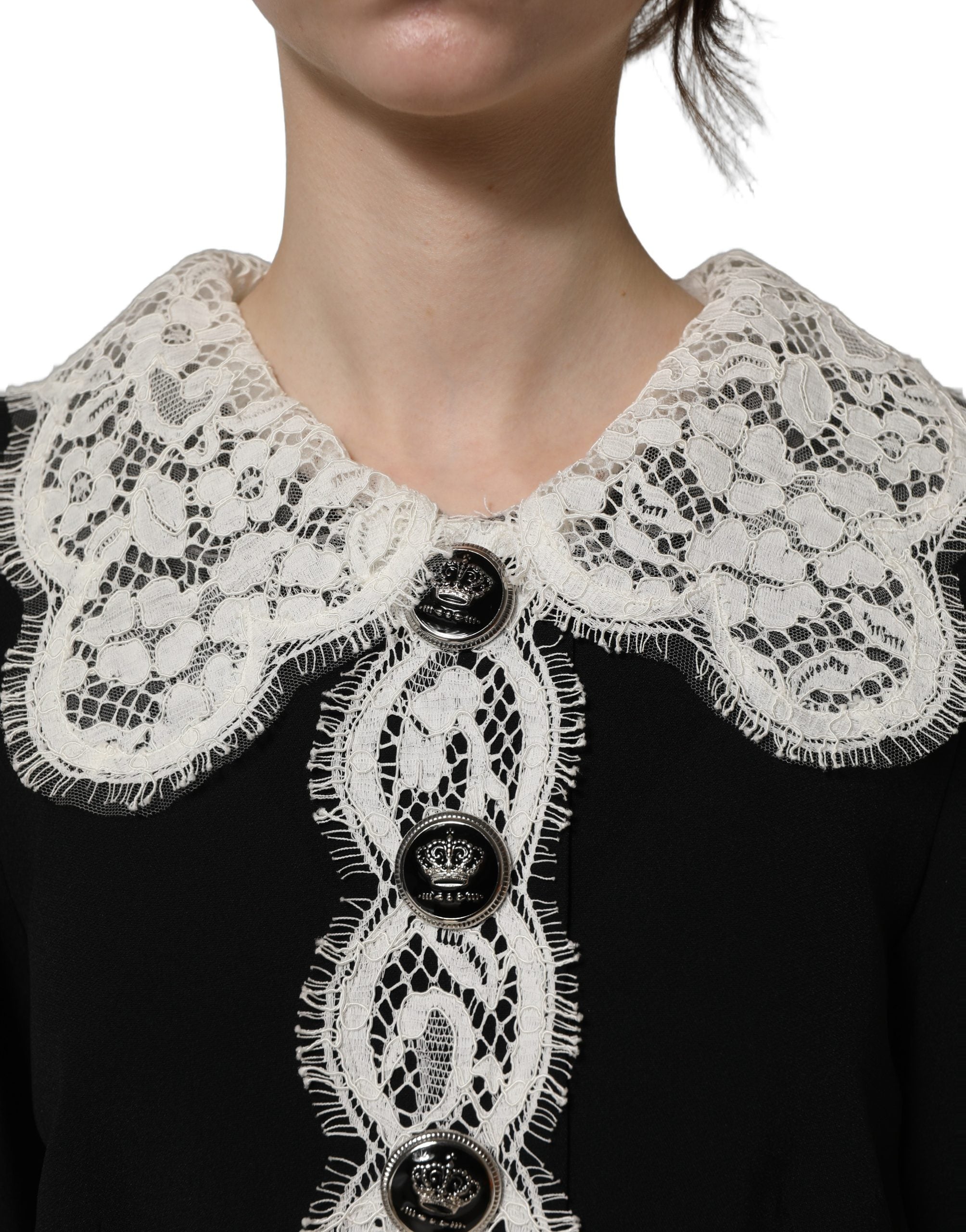 Dolce & Gabbana Midi-Kleid mit langen Ärmeln und schwarzen Spitzendetails-6