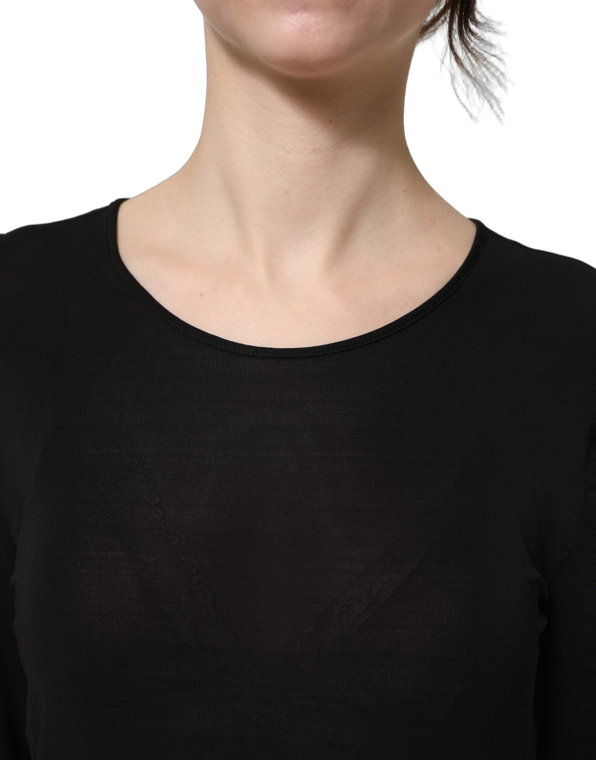 Dolce & Gabbana Schwarzes Maxikleid aus Baumwolle mit langen Ärmeln-2