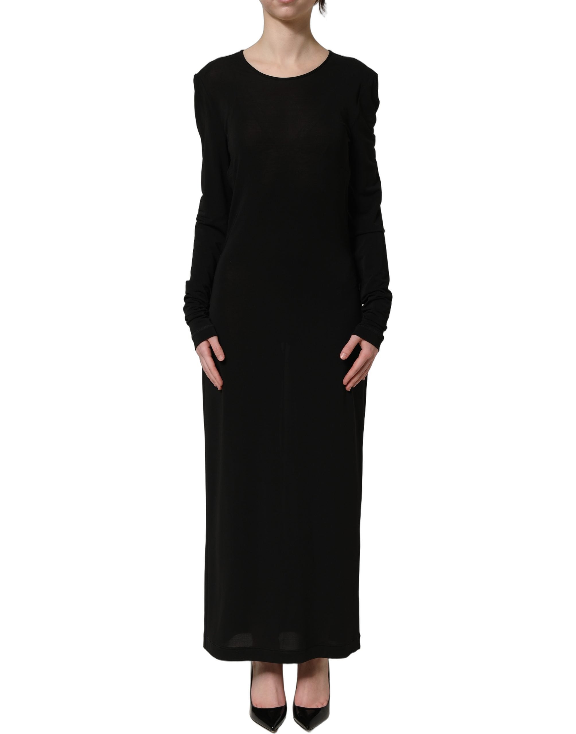 Dolce & Gabbana Schwarzes Maxikleid aus Baumwolle mit langen Ärmeln-5