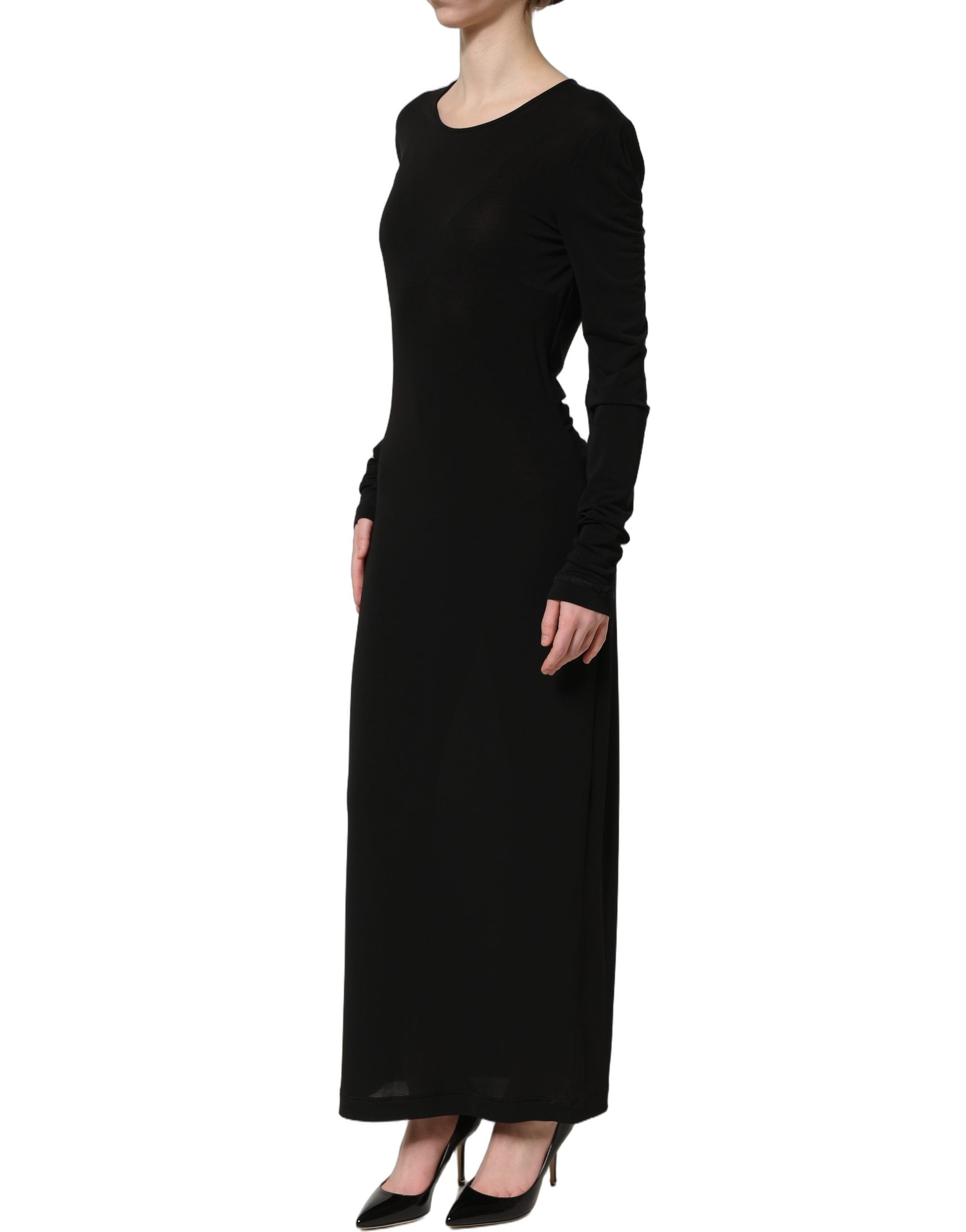 Dolce & Gabbana Schwarzes Maxikleid aus Baumwolle mit langen Ärmeln-6